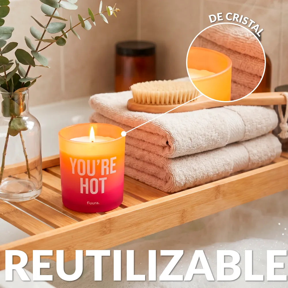 Bougie en verre “You’re hot” – cuir