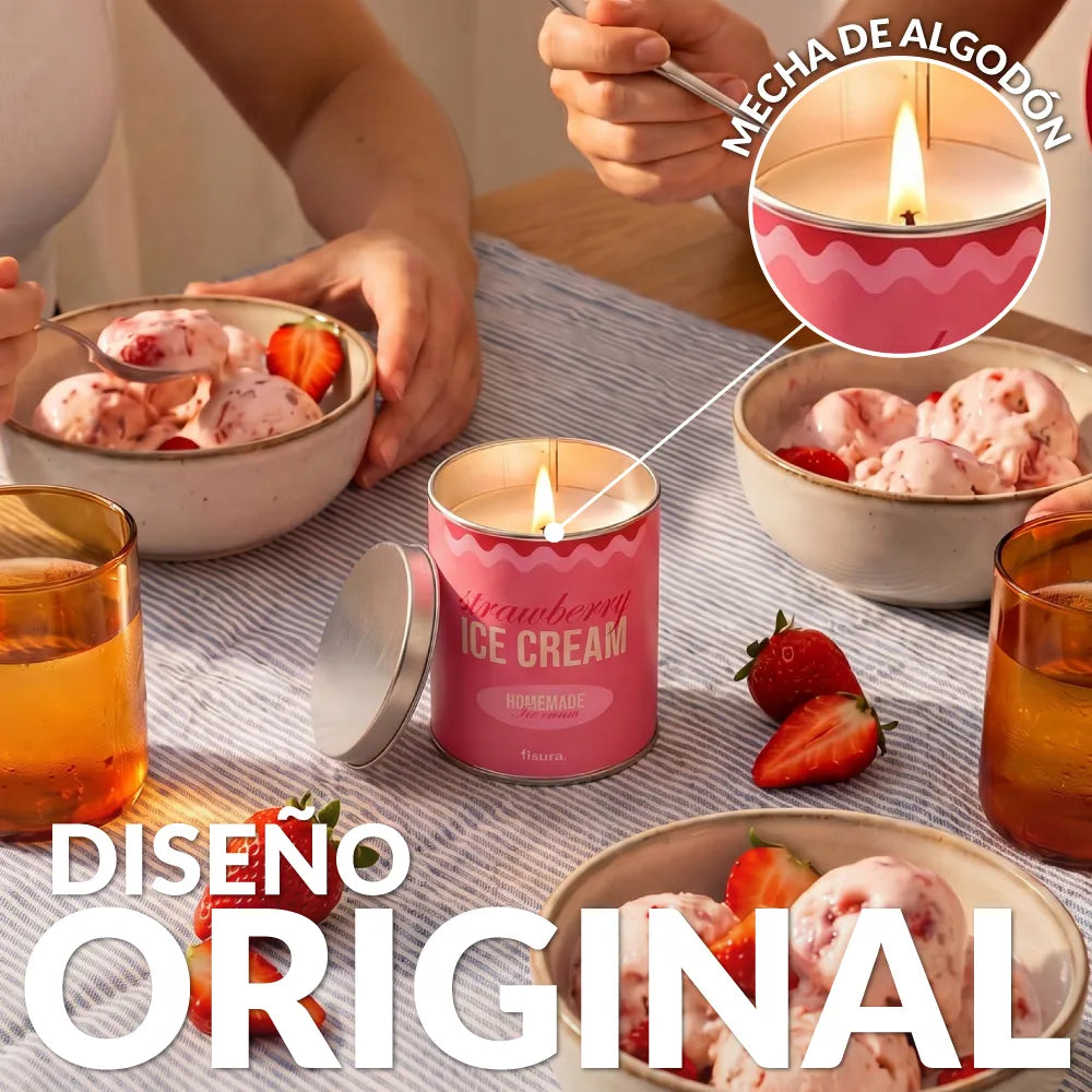 Vela en lata de metal “Strawberry ice cream” – fresas con nata