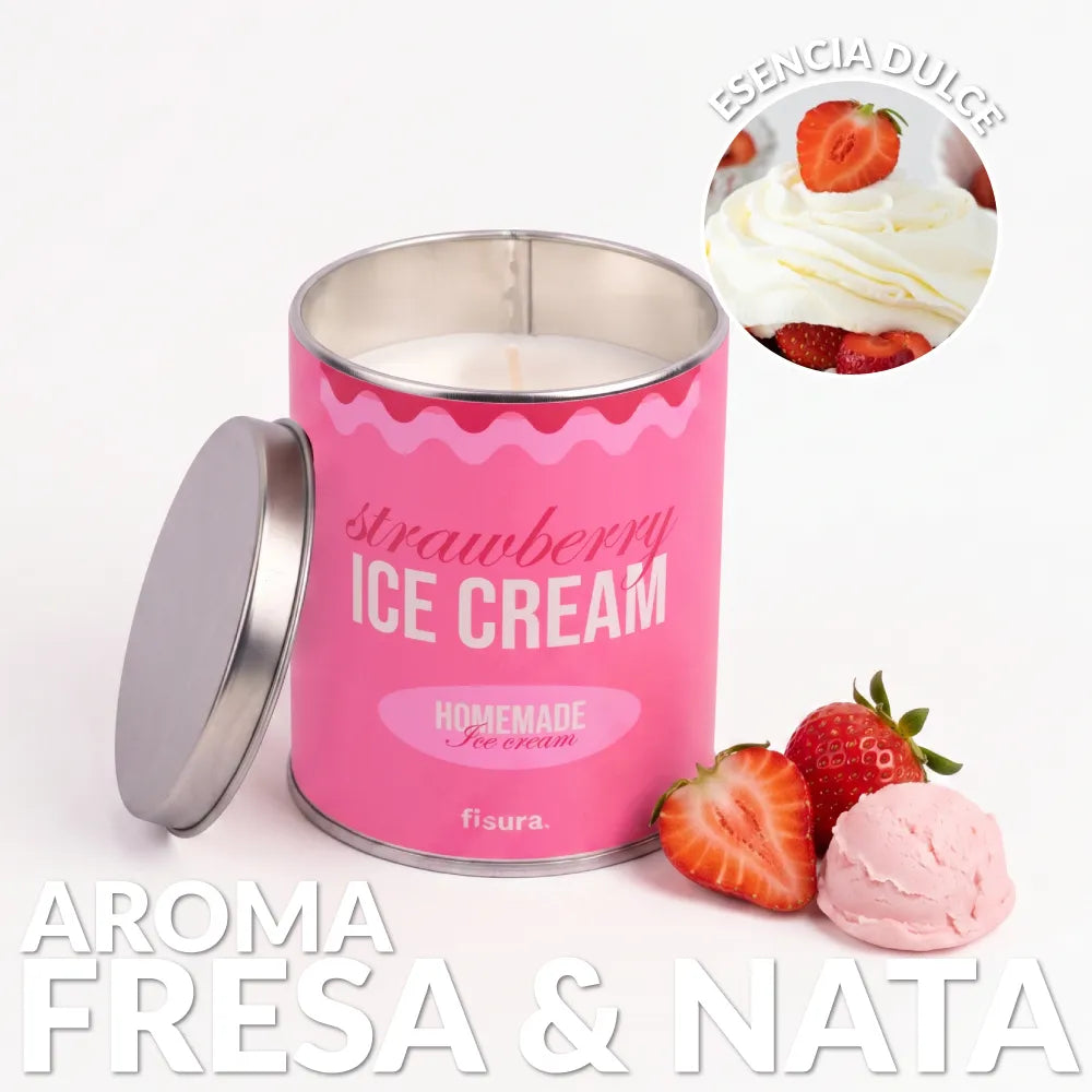 Vela en lata de metal “Strawberry ice cream” – fresas con nata