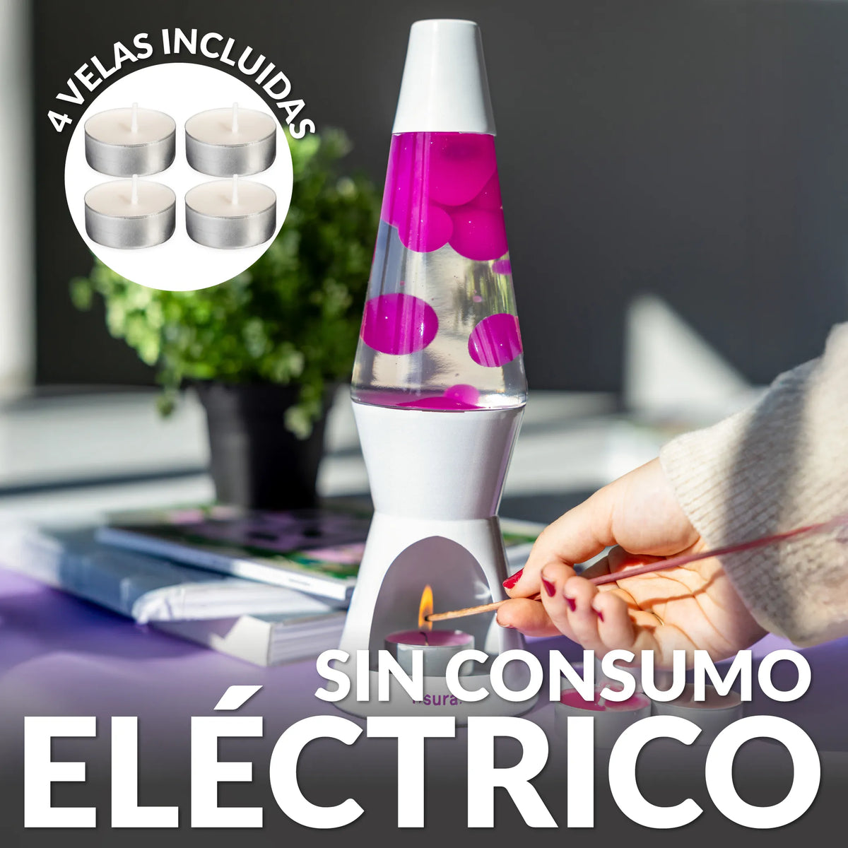 Lámpara de lava vela rosa