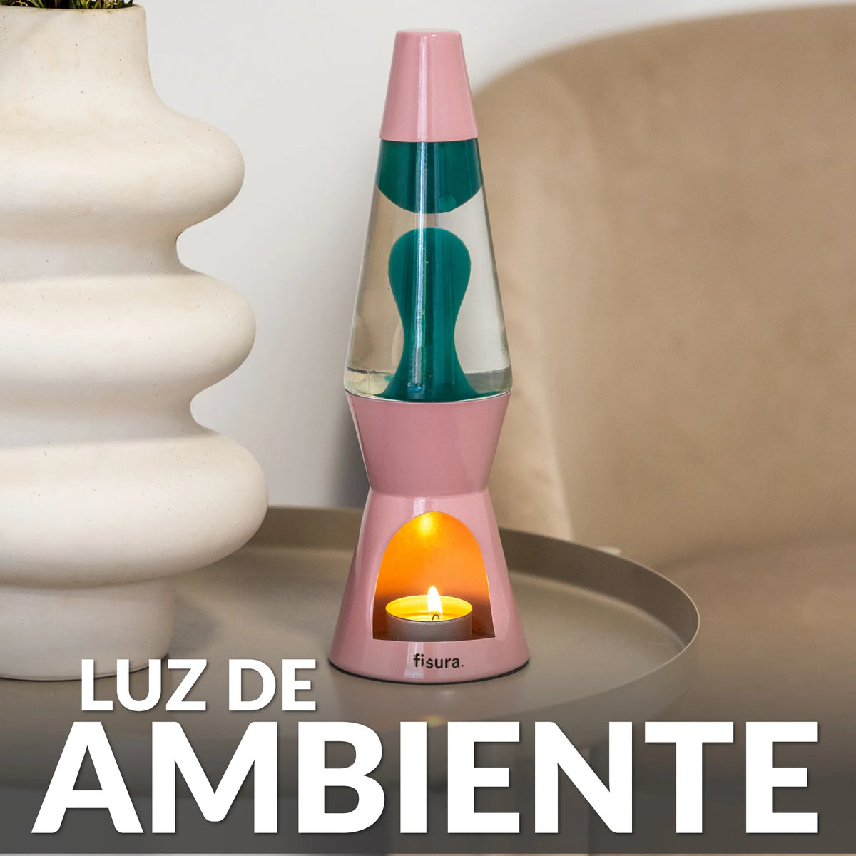 Lámpara de lava vela verde y rosa