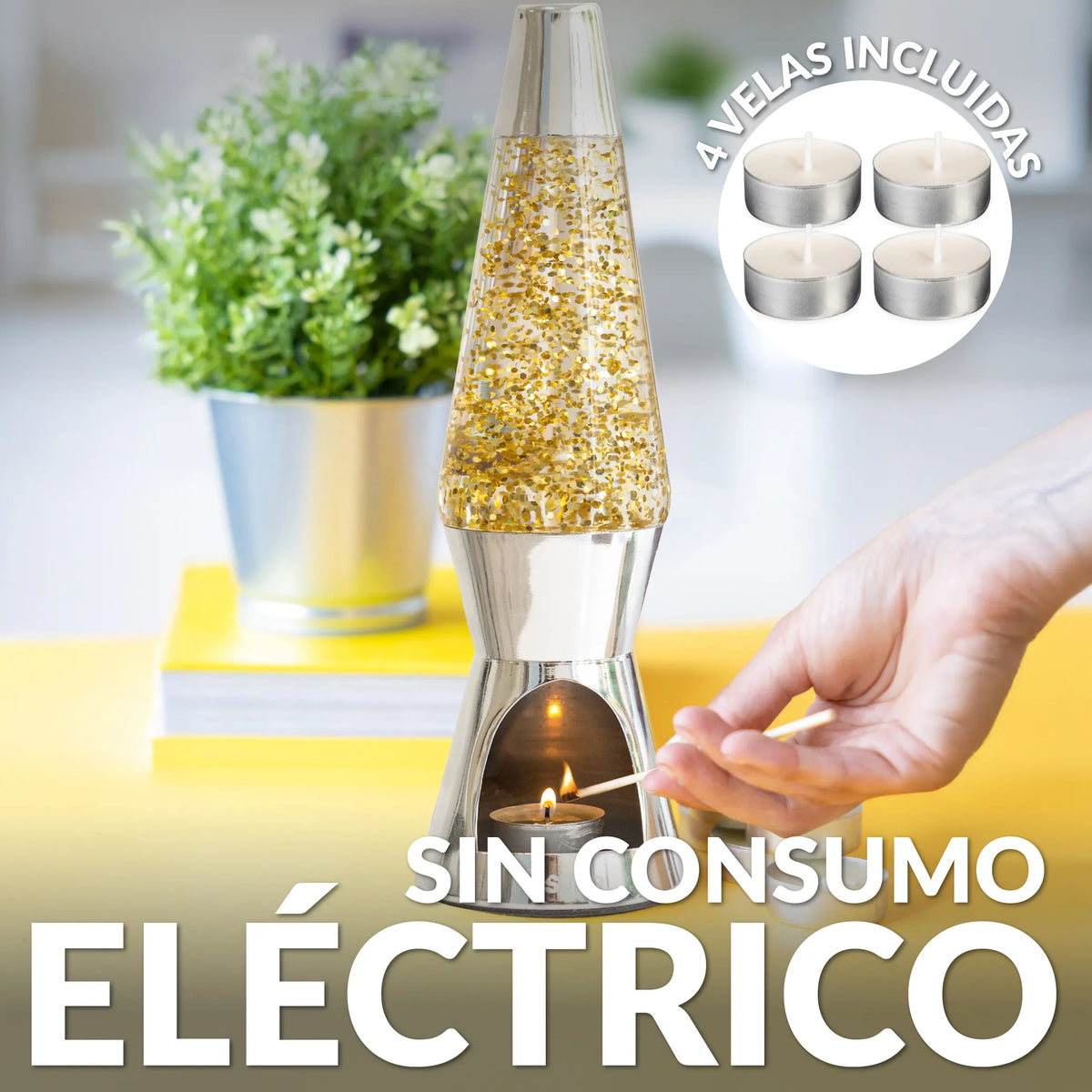 Lámpara de lava vela purpurina