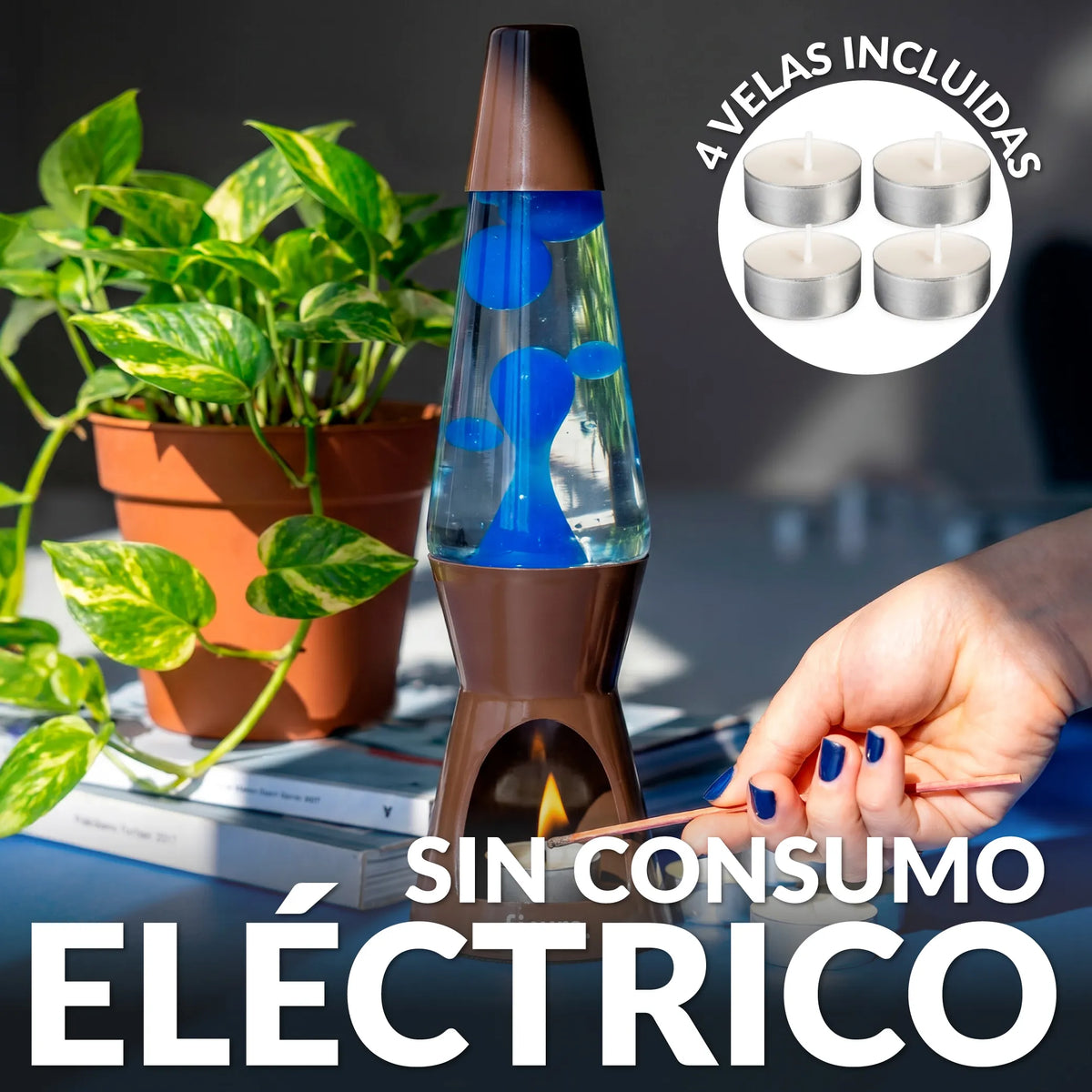 Lámpara de lava vela marrón y azul