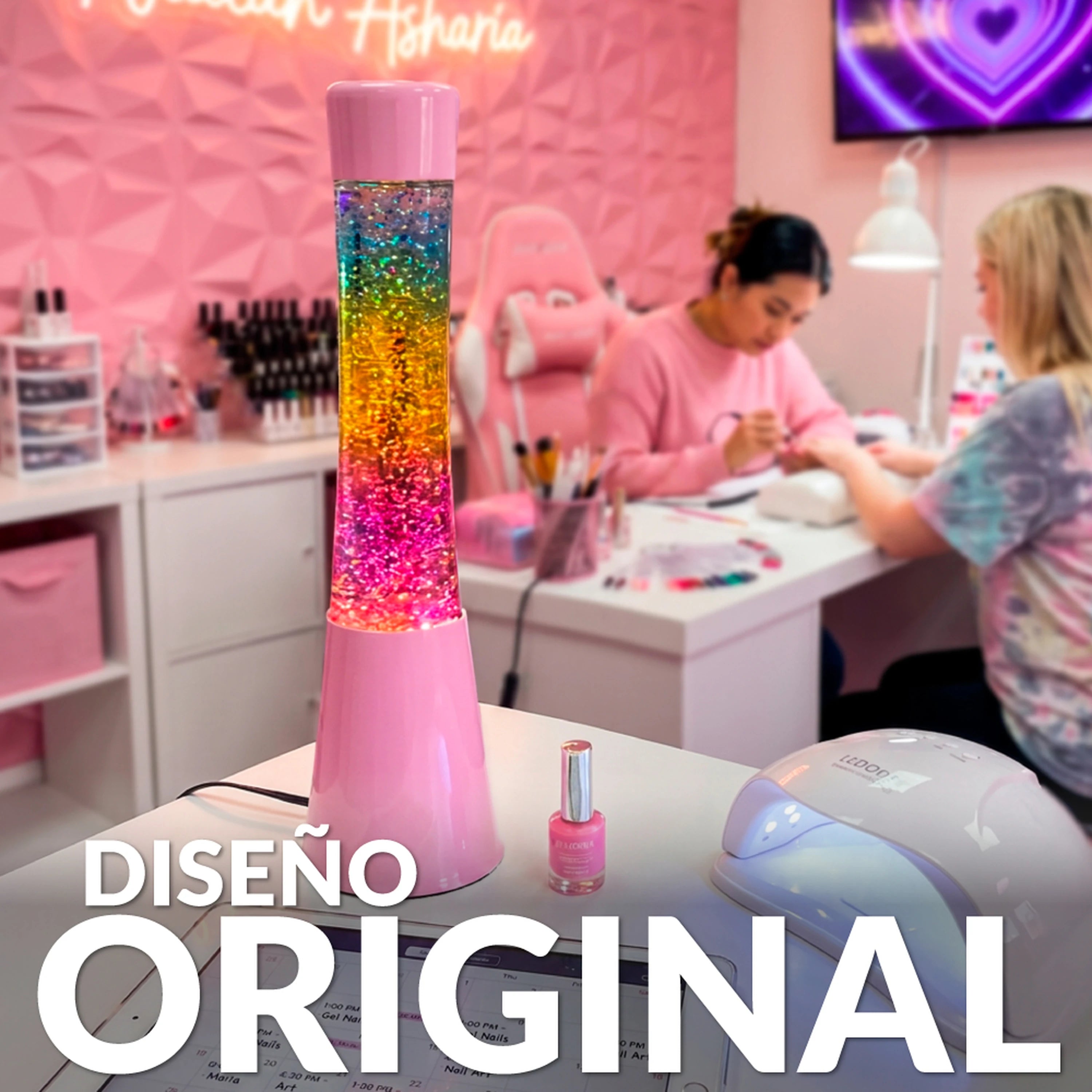 Lámpara de lava LED degradada con purpurina rosa