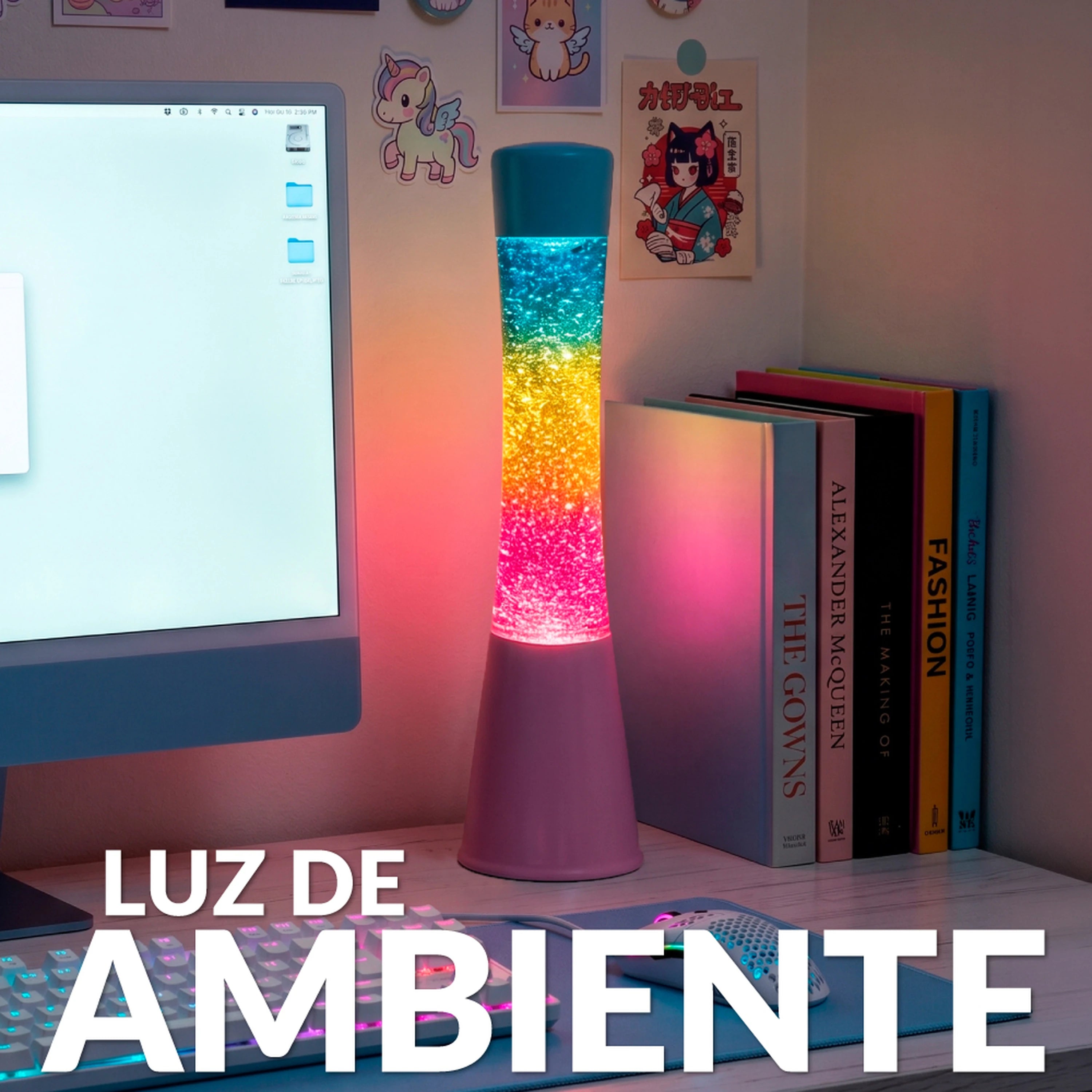 Lámpara de lava LED degradada con purpurina rosa