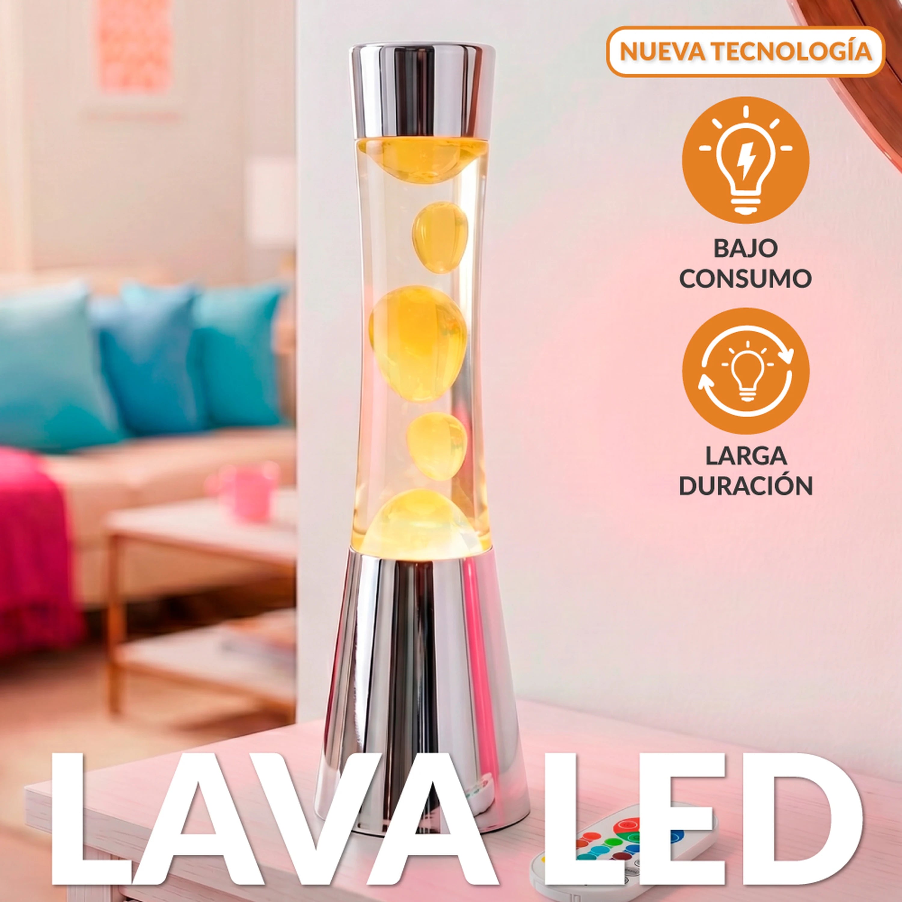 Lámpara de lava LED RGB cromo