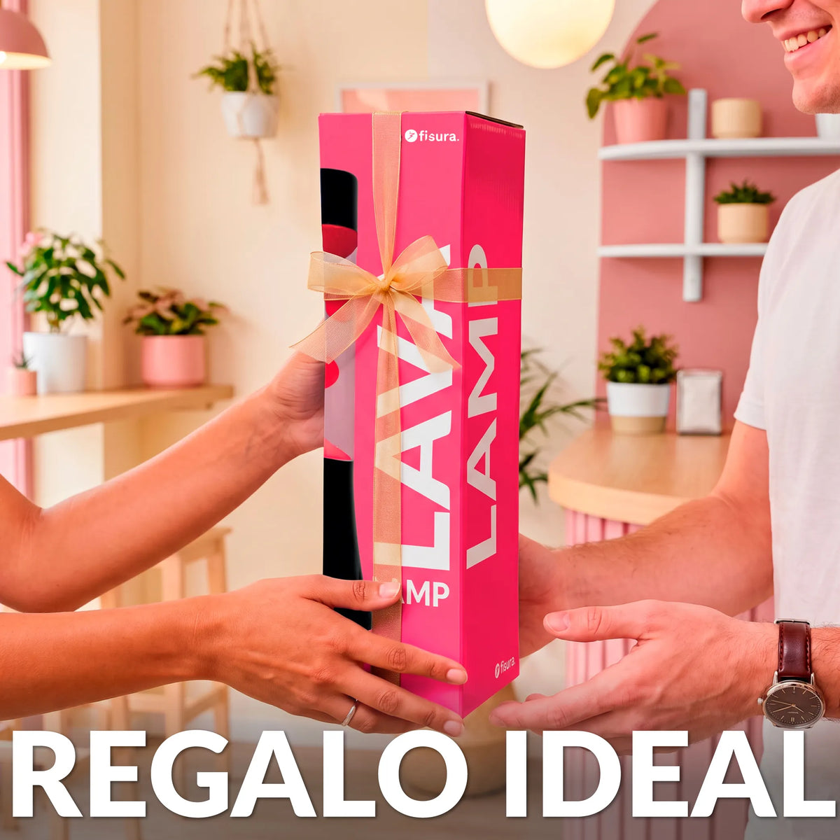 Lámpara de lava rosa de 30 cm con base negra