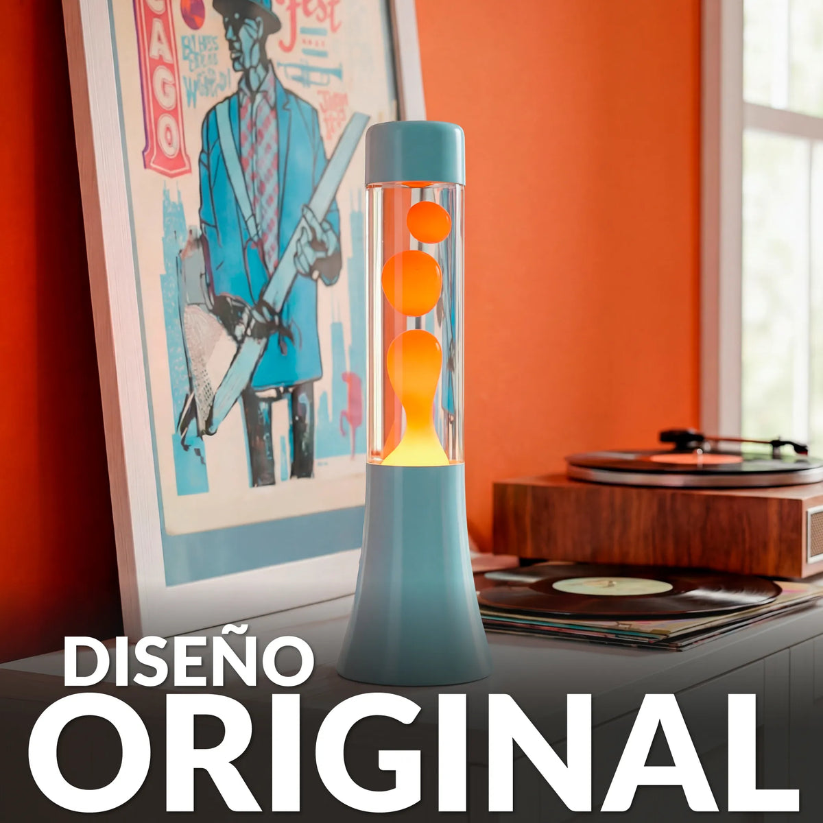 Lámpara de lava azul y naranja de 30 cm