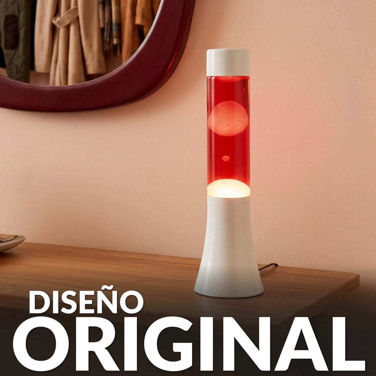Lámpara de lava blanca de 30 cm con base blanca y líquido rojo