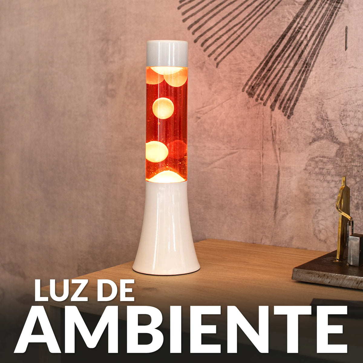 Lámpara de lava blanca de 30 cm con base blanca y líquido rojo