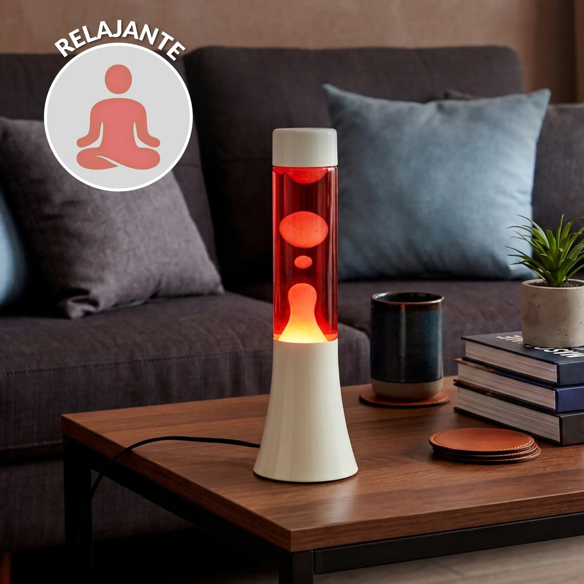 Lámpara de lava blanca de 30 cm con base blanca y líquido rojo