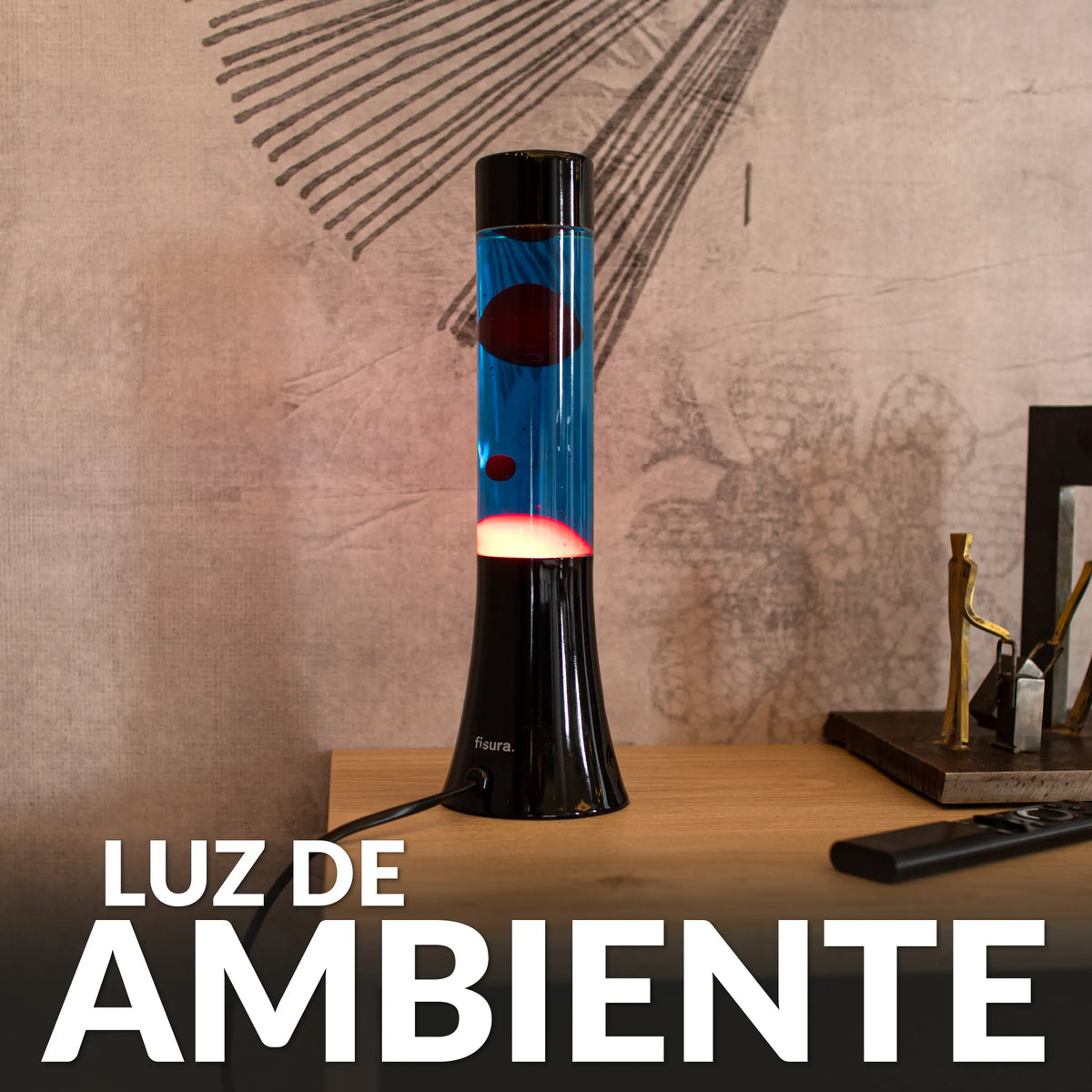 Lámpara de lava roja de 30 cm con base negra y líquido azul