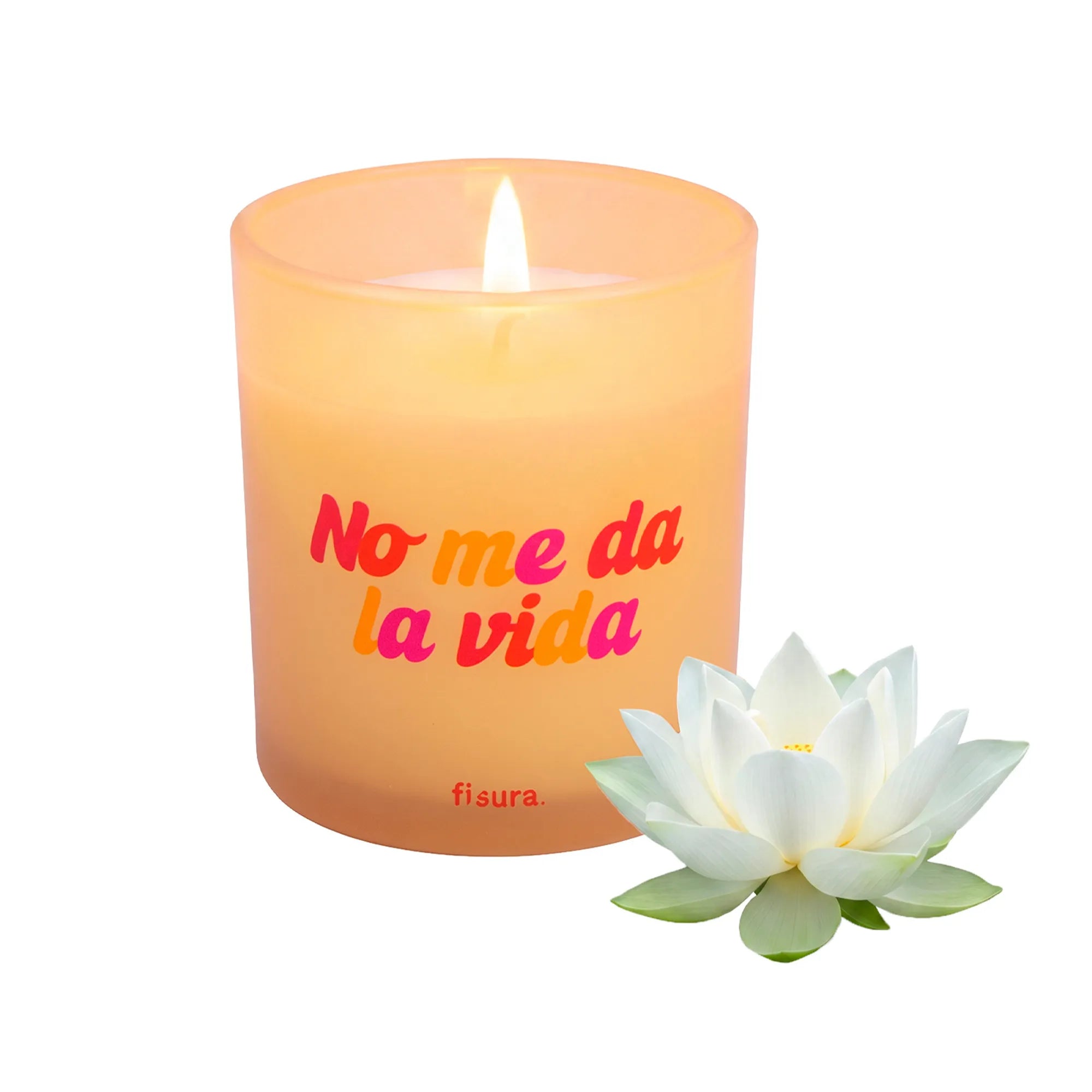 Candela in vetro “No me da la vida” – loto bianco