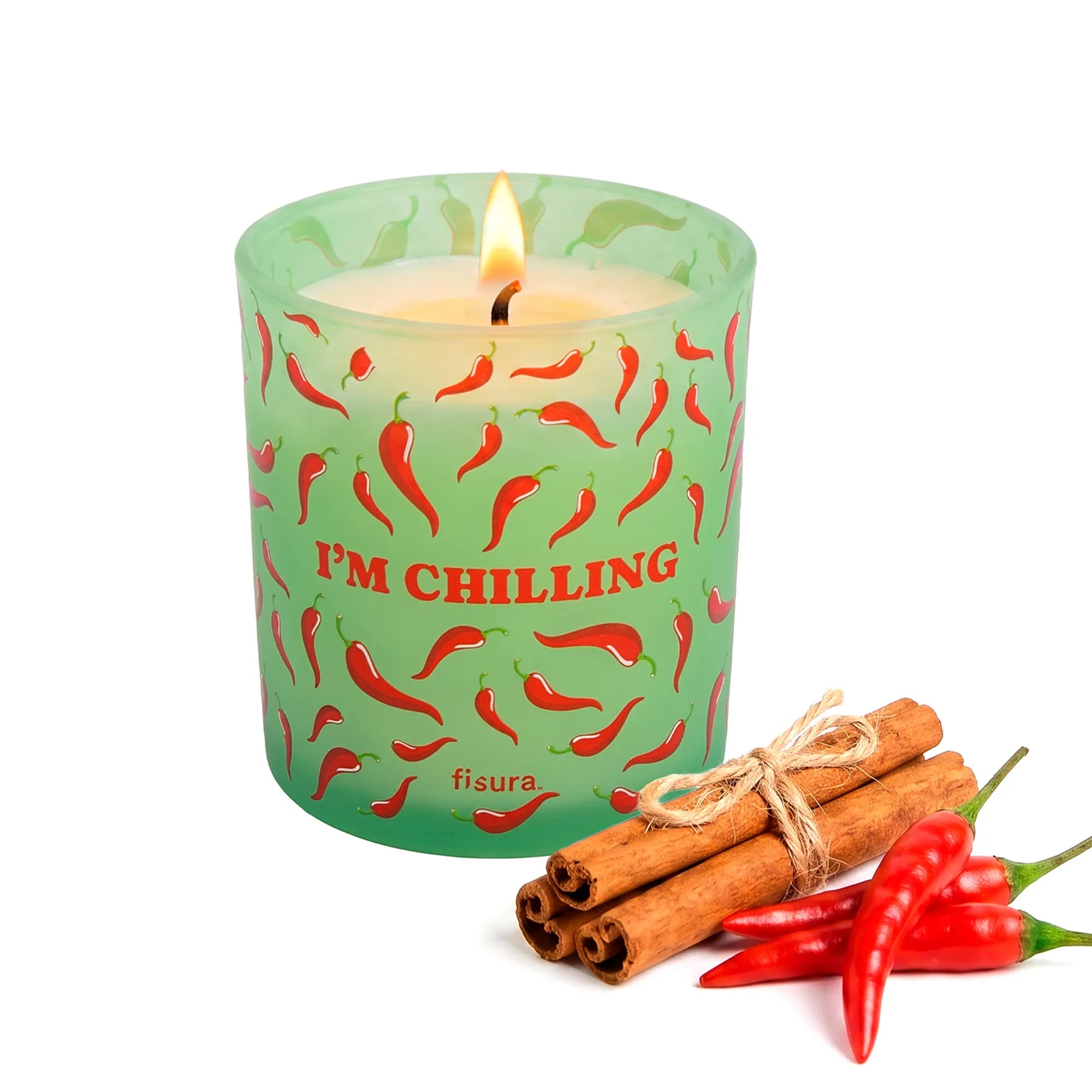 Bougie en verre “I’m chilling” – cannelle et piment