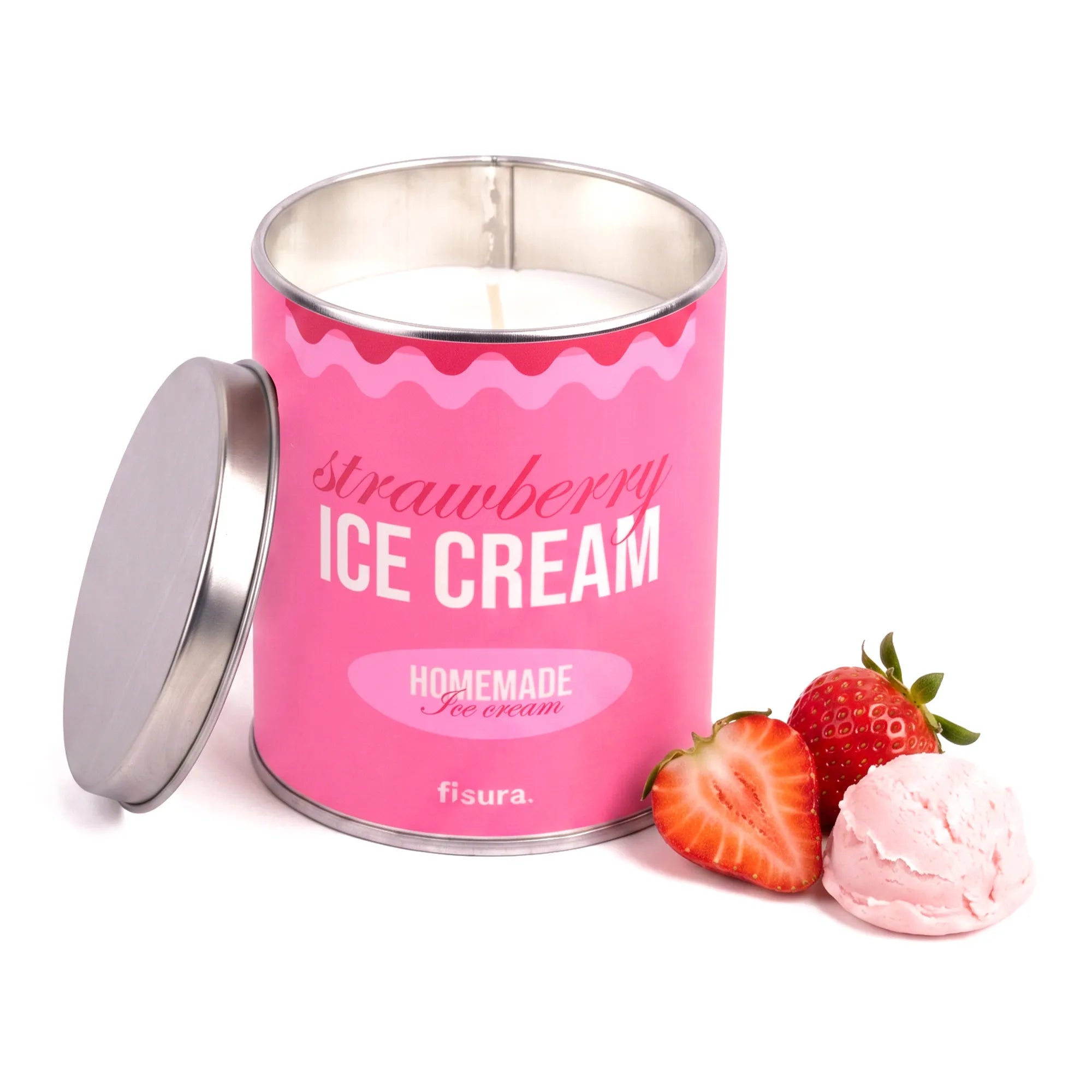 Bougie en boîte métal “Strawberry ice cream” – fraises avec crème
