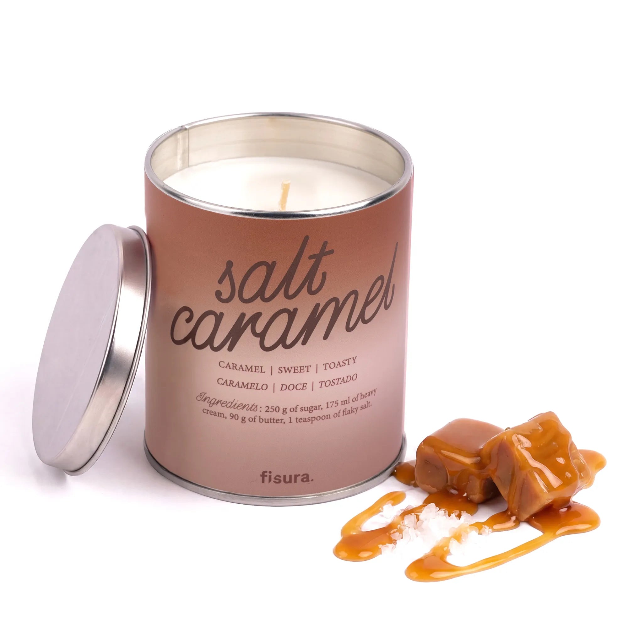 Bougie en boîte métal “Salt caramel” – caramel salé
