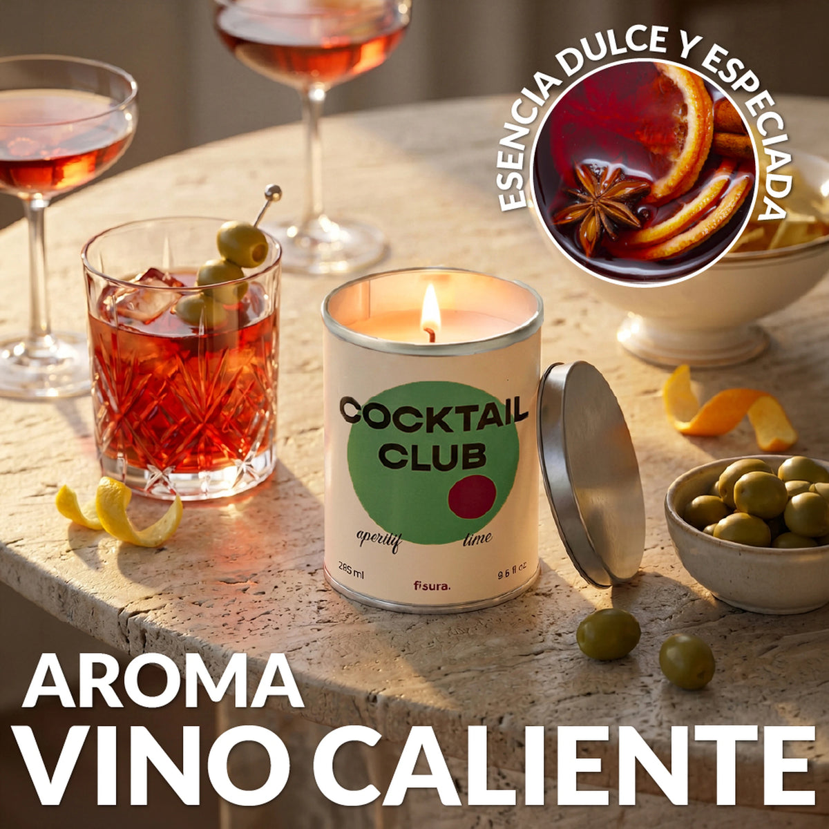 Vela en lata de metal “Cocktail club” – vino caliente especiado