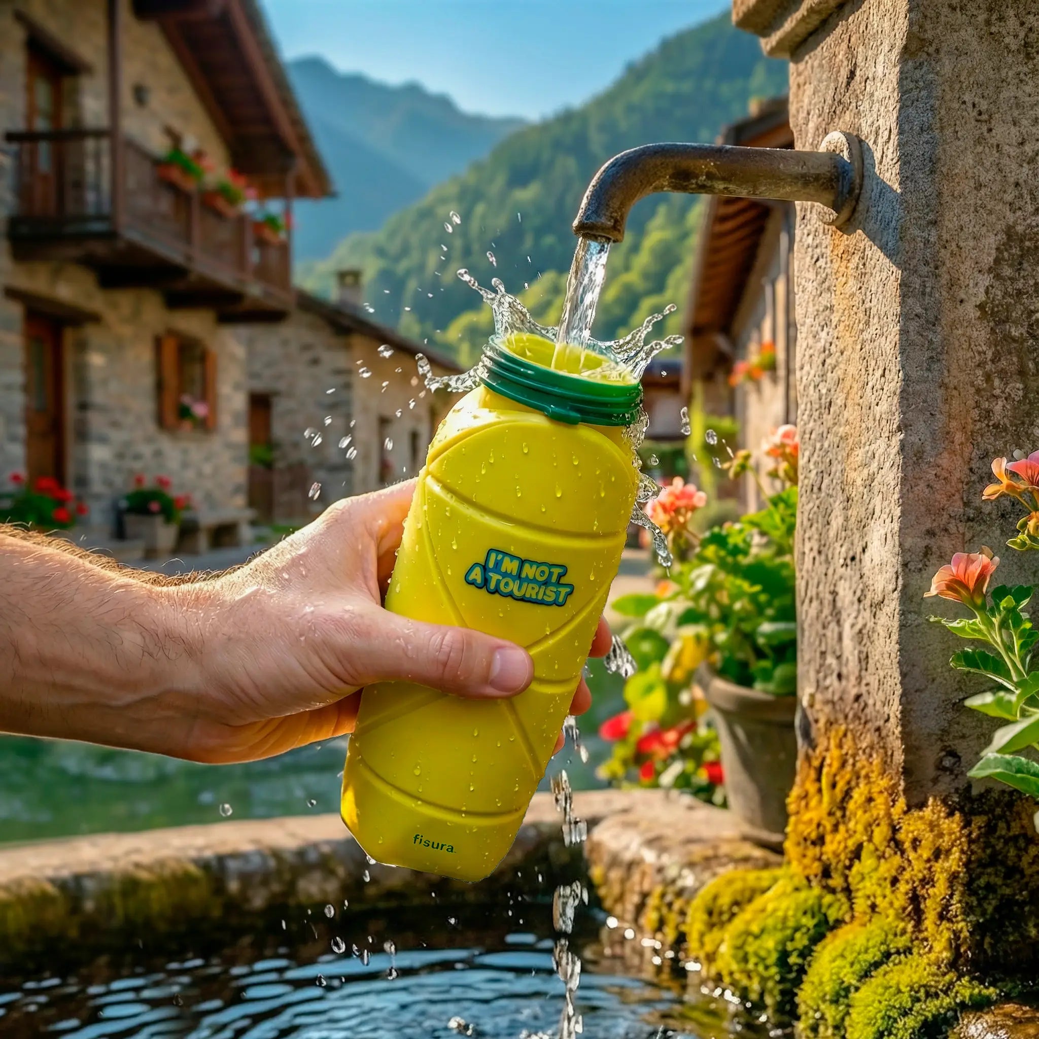 Botella plegable "I'm not a tourist"