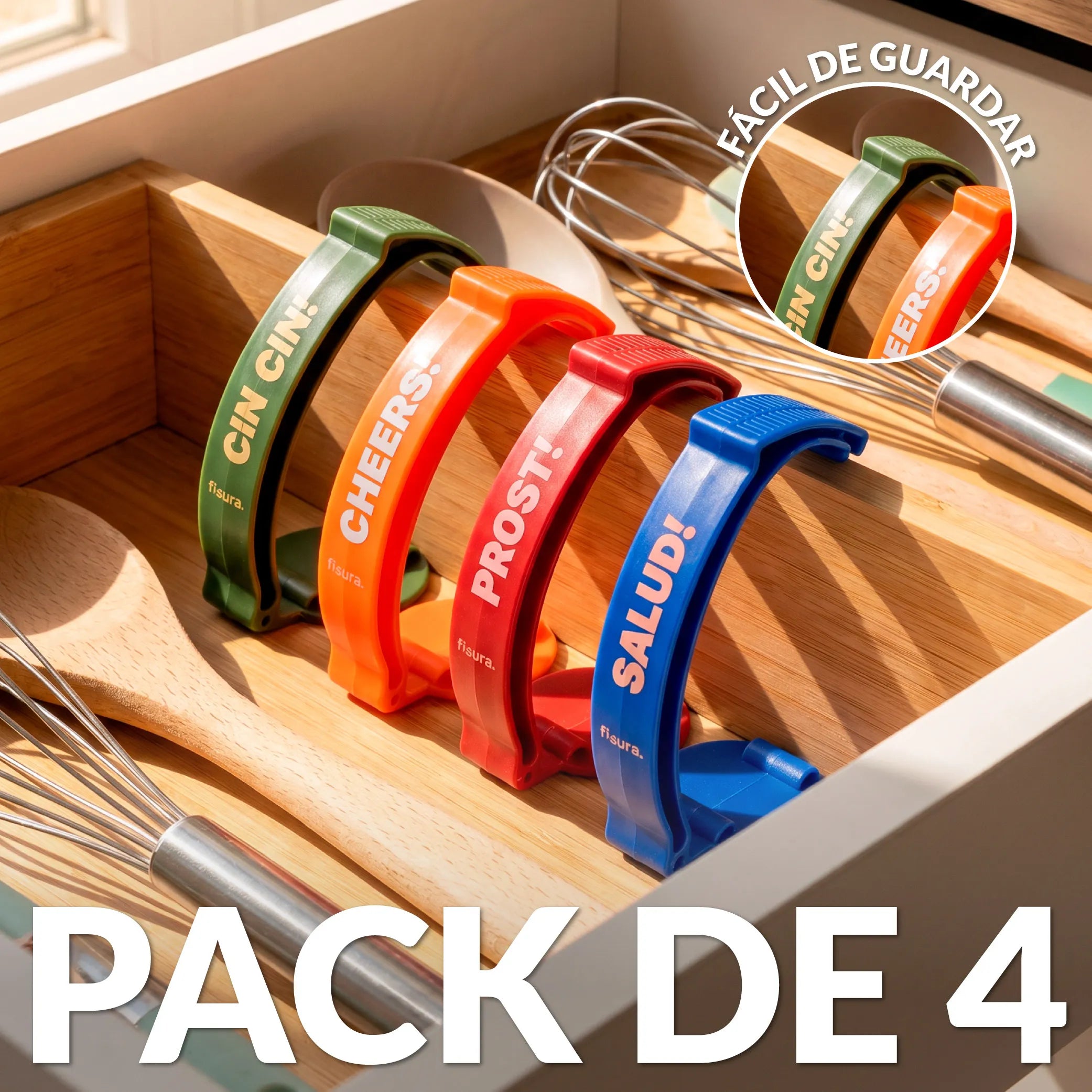 Asa para latas set de 4 “cheers!, salud!, cin cin!, prost!”