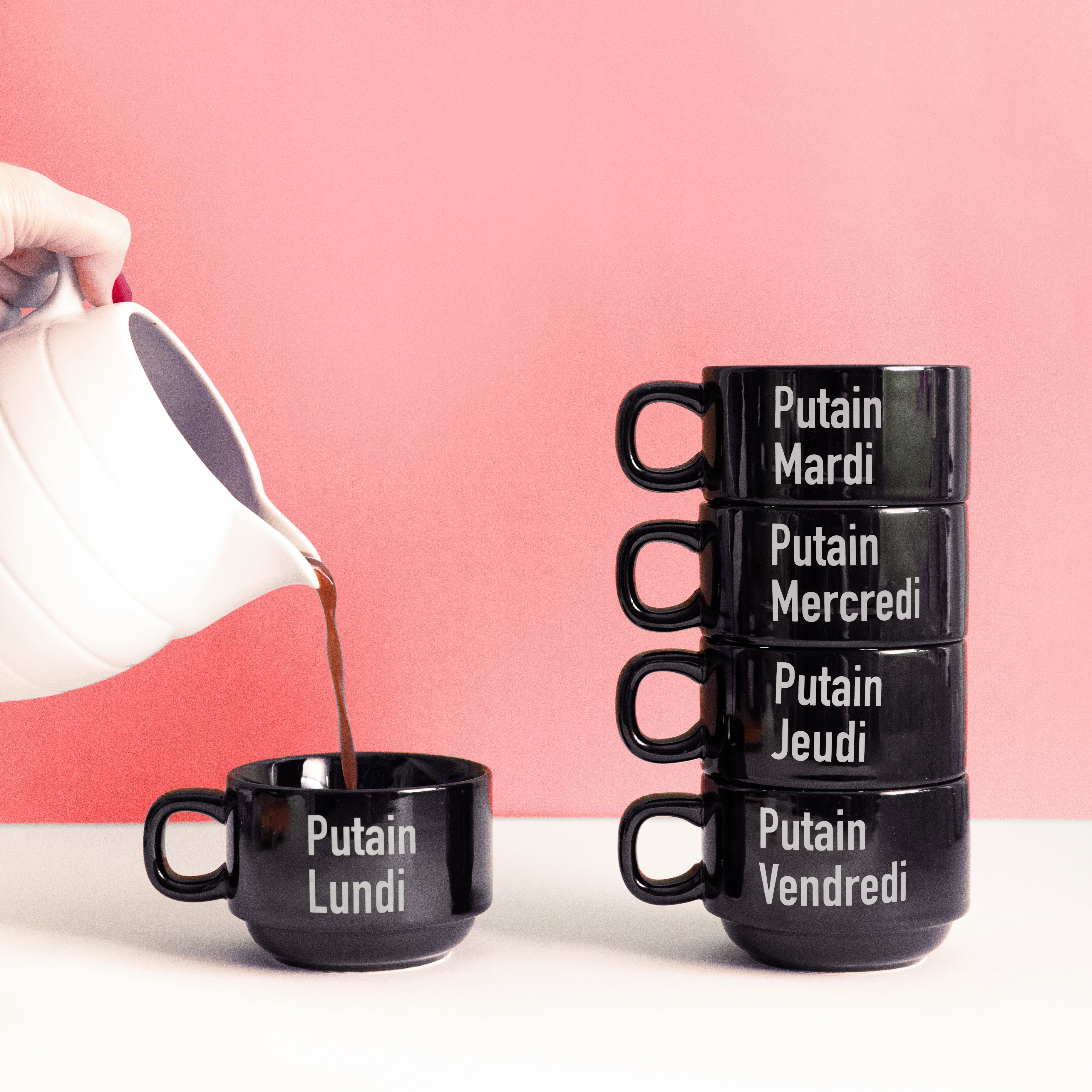 Tazas "Putain la Semaine" FR (Set de 5)