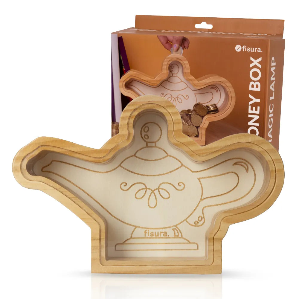 Holz-Spardose „Magische Lampe“