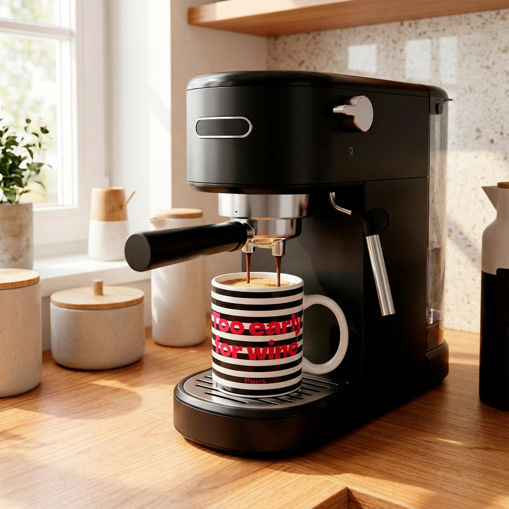 Taza "Too early for wine" rayas