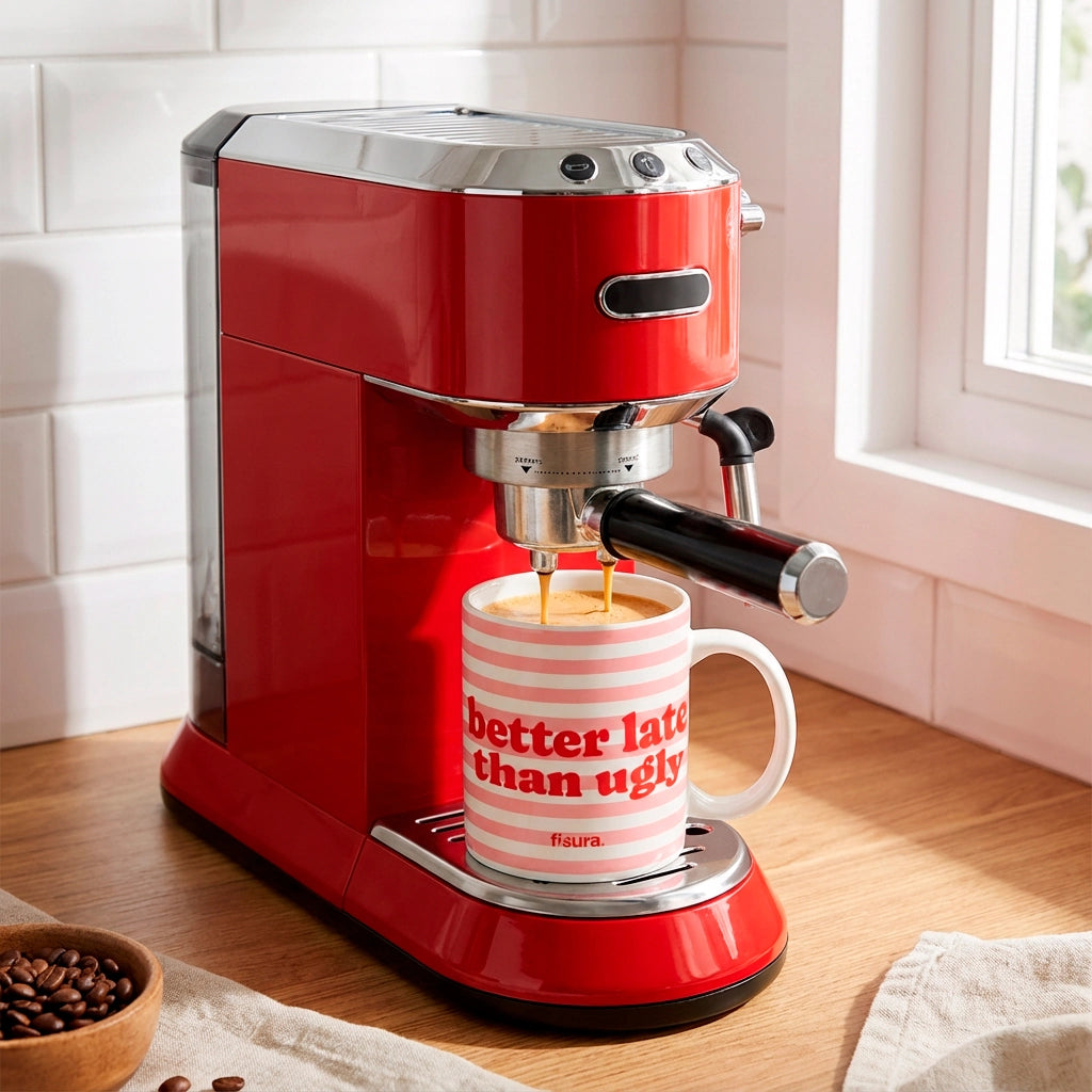 Taza "Better late than ugly" rayas