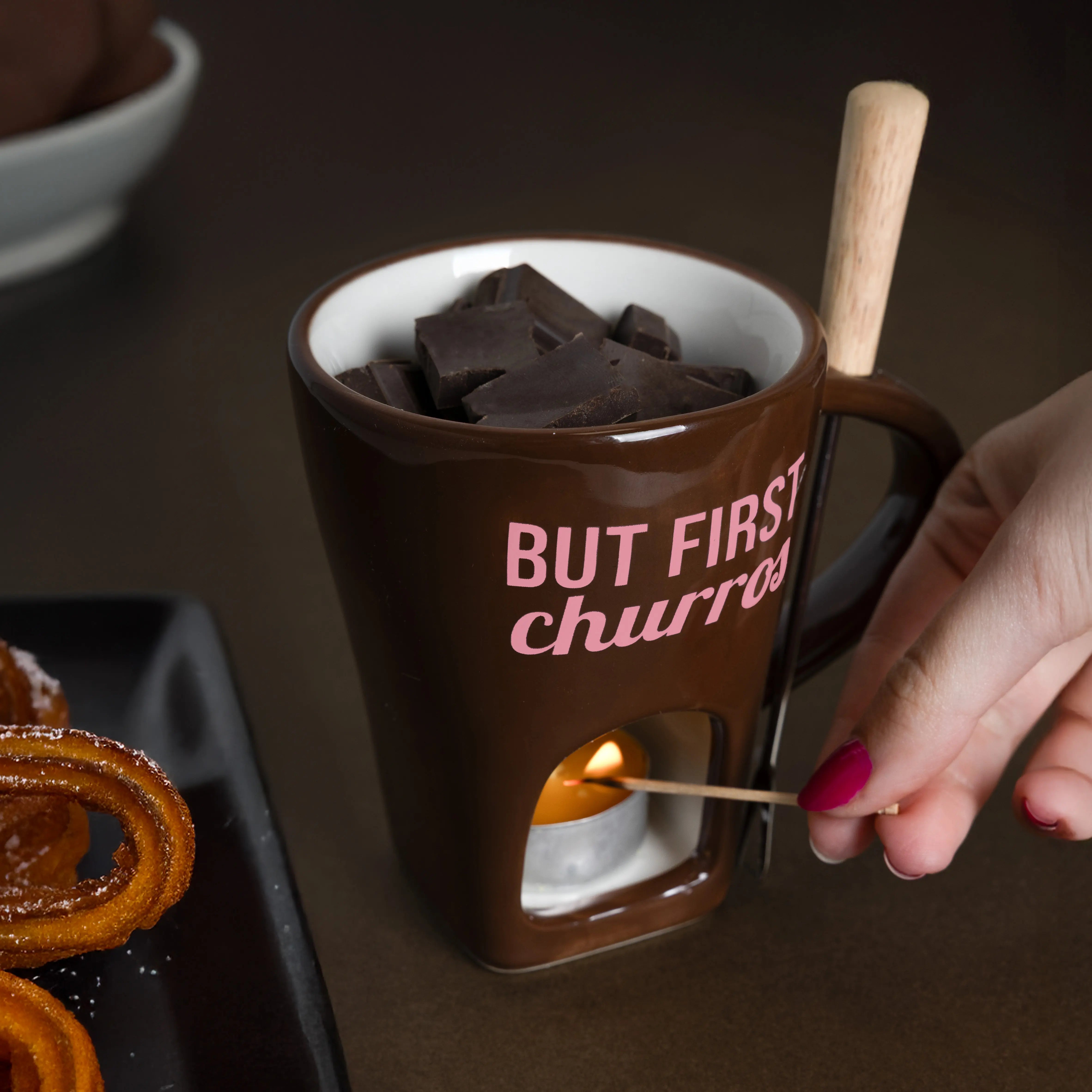 Taza fondue “But first churros”