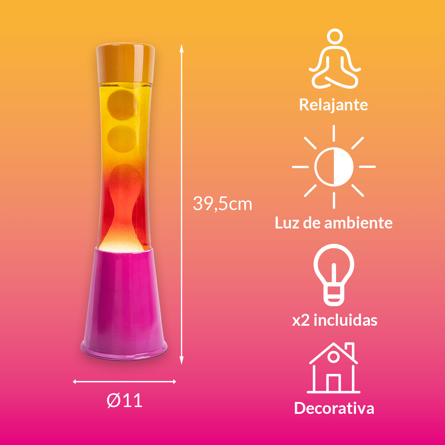 Lámpara de lava degradado rosa y naranja