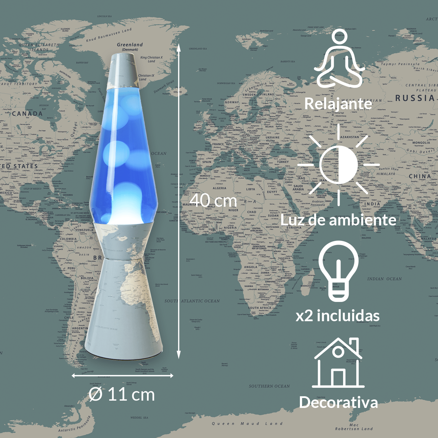 Lámpara de lava Bullet - Mundo / Líq azul / Lava blanca