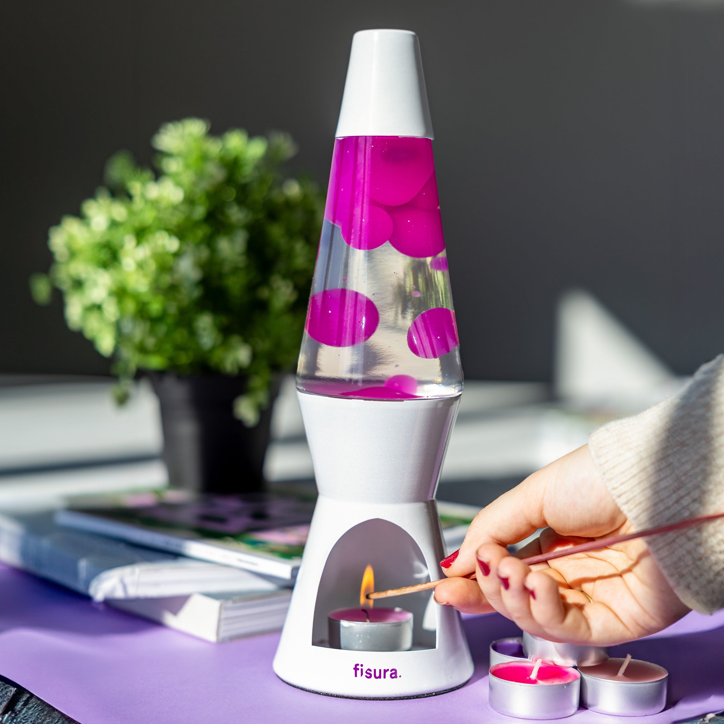 Lámpara de lava vela rosa