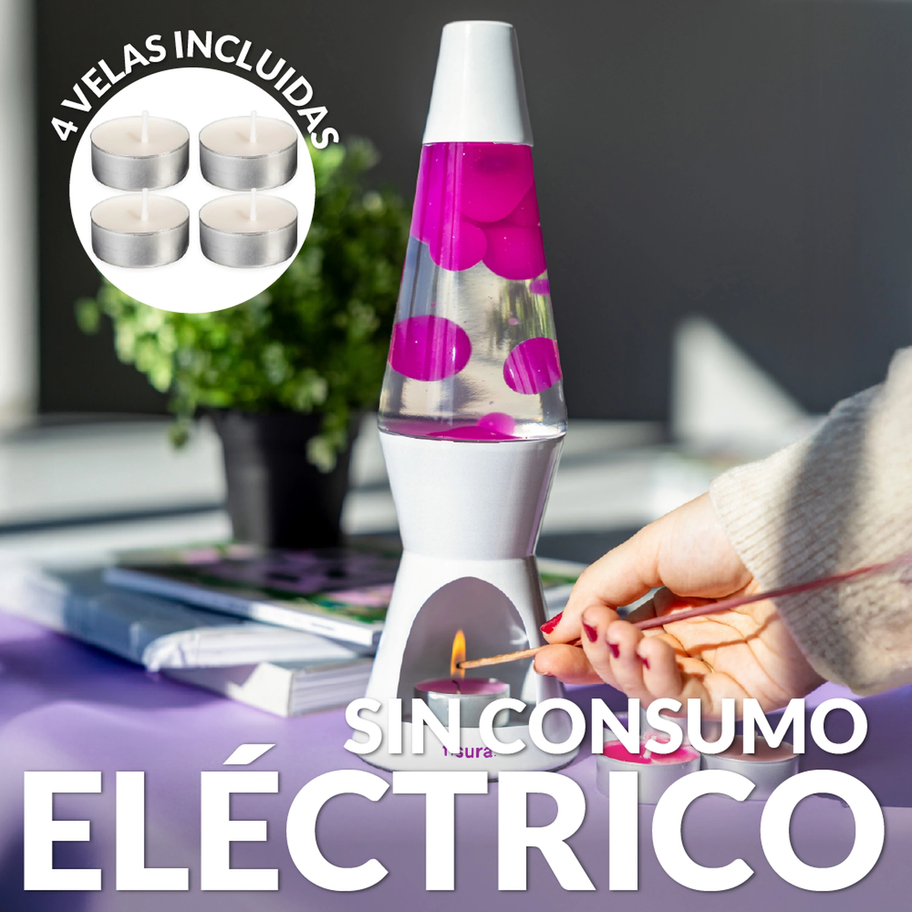 Lámpara de lava vela rosa
