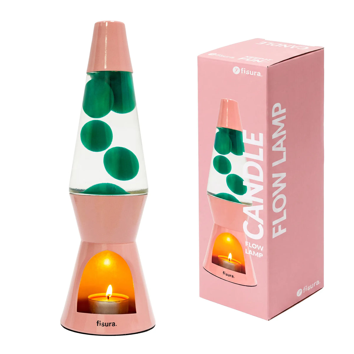 Lámpara de lava vela verde y rosa