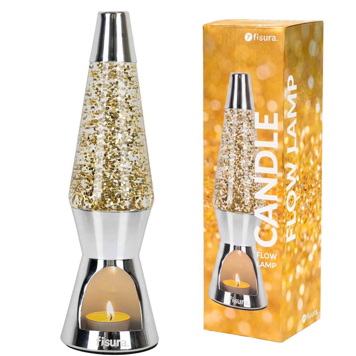 Lampada lava a candela con glitter