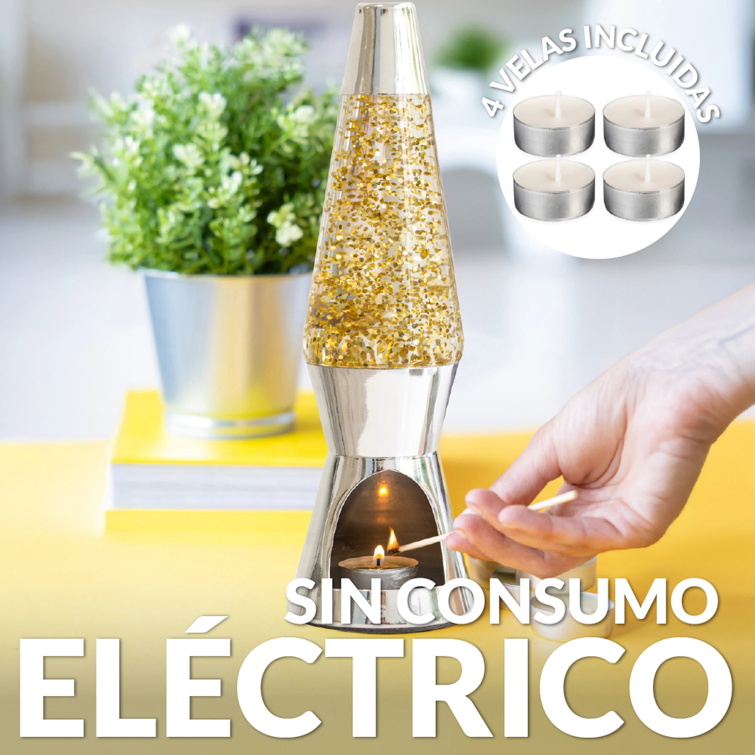 Lámpara de lava vela purpurina