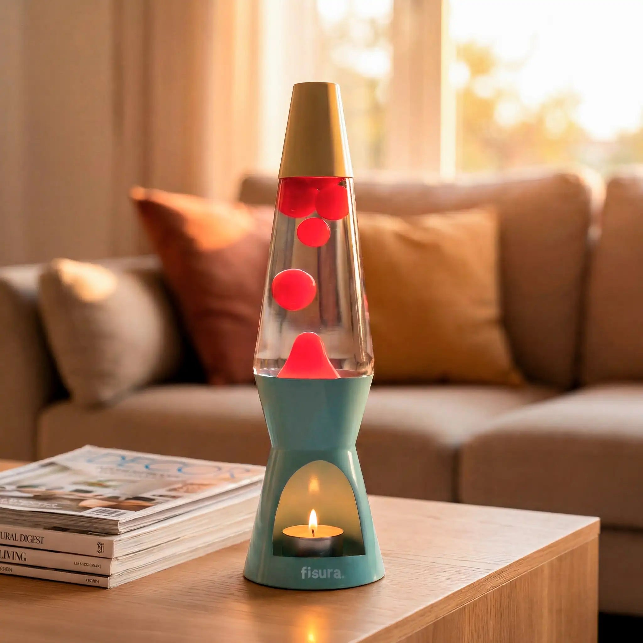 Lampada lava a candela blu e beige