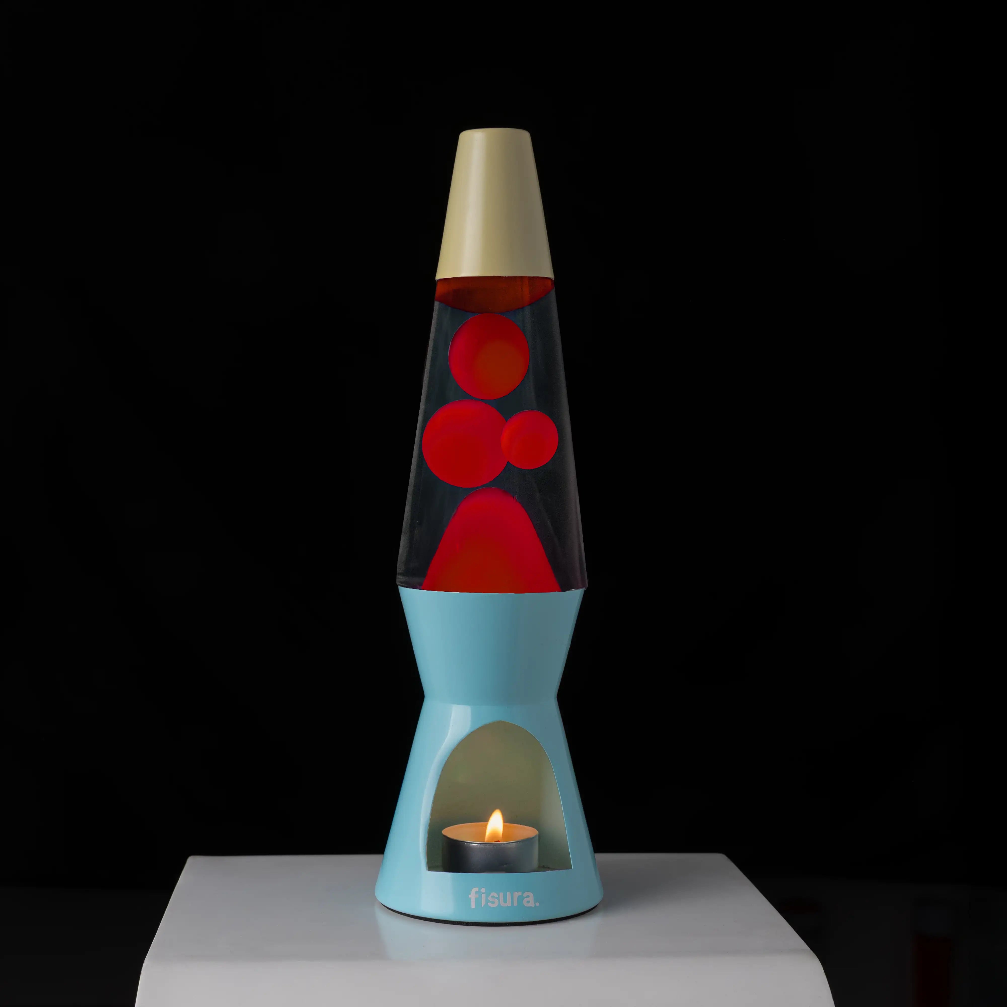 Lampada lava a candela blu e beige