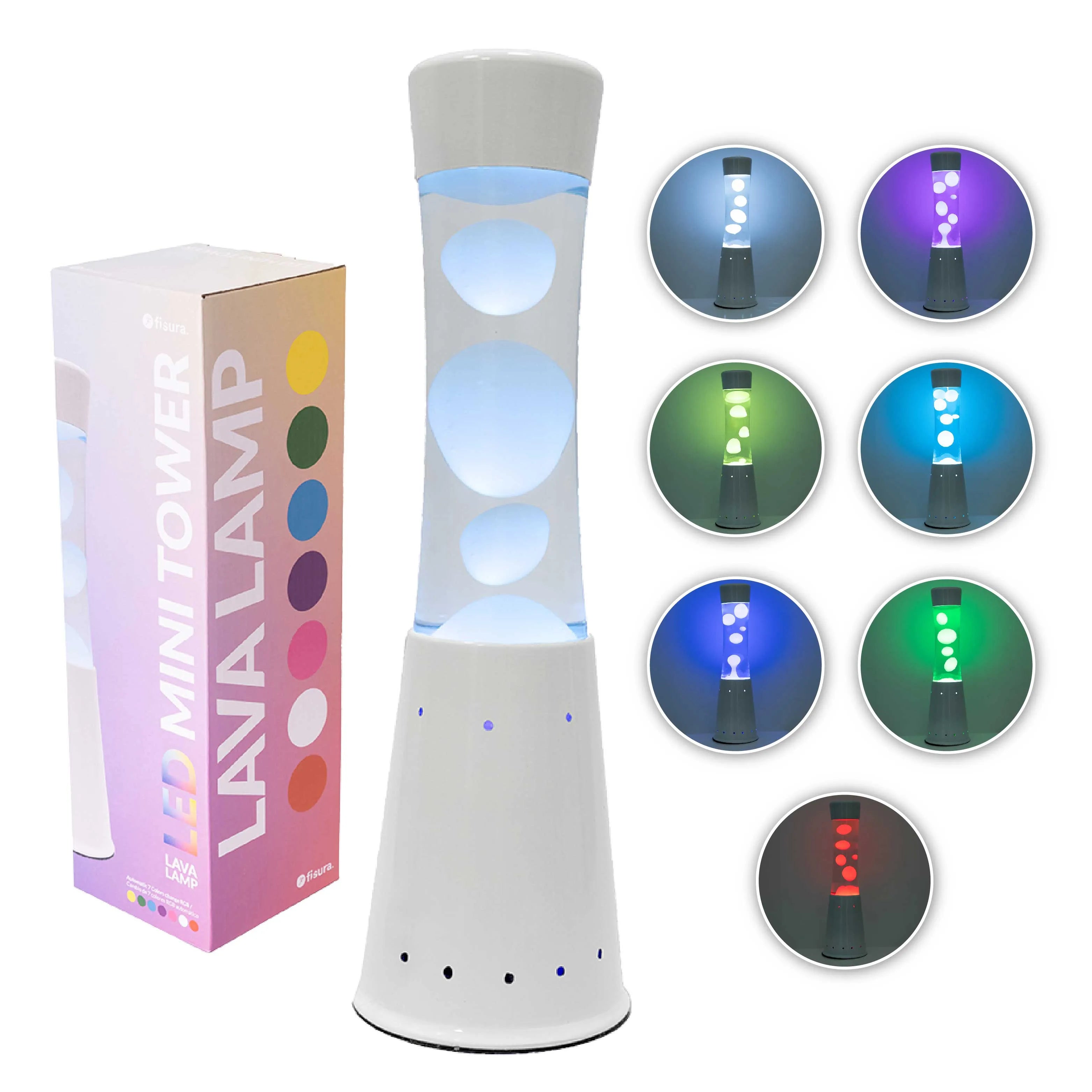 Lampada lava LED base bianca – 7 colori