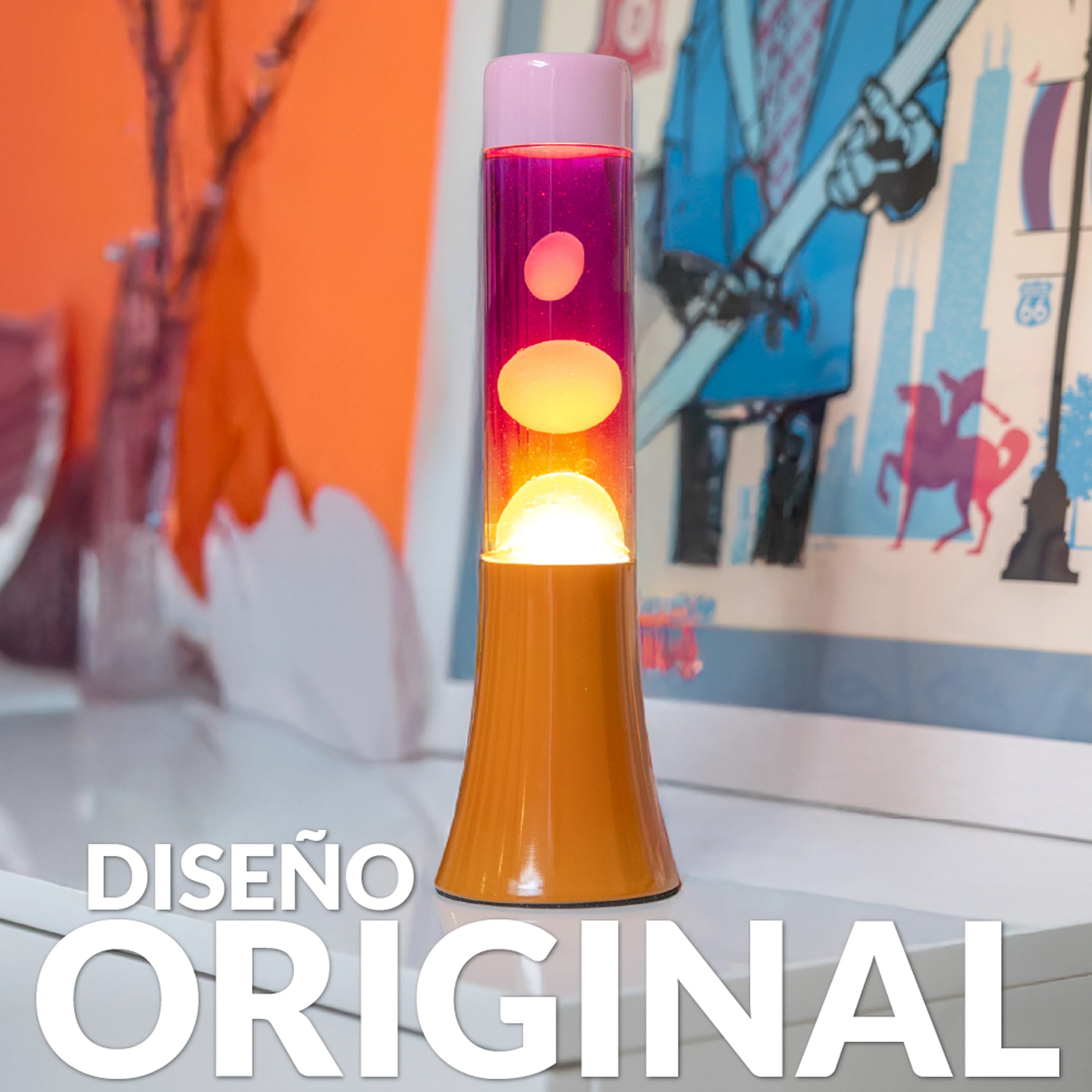 Lámpara de lava degradado rosa y naranja de 30 cm