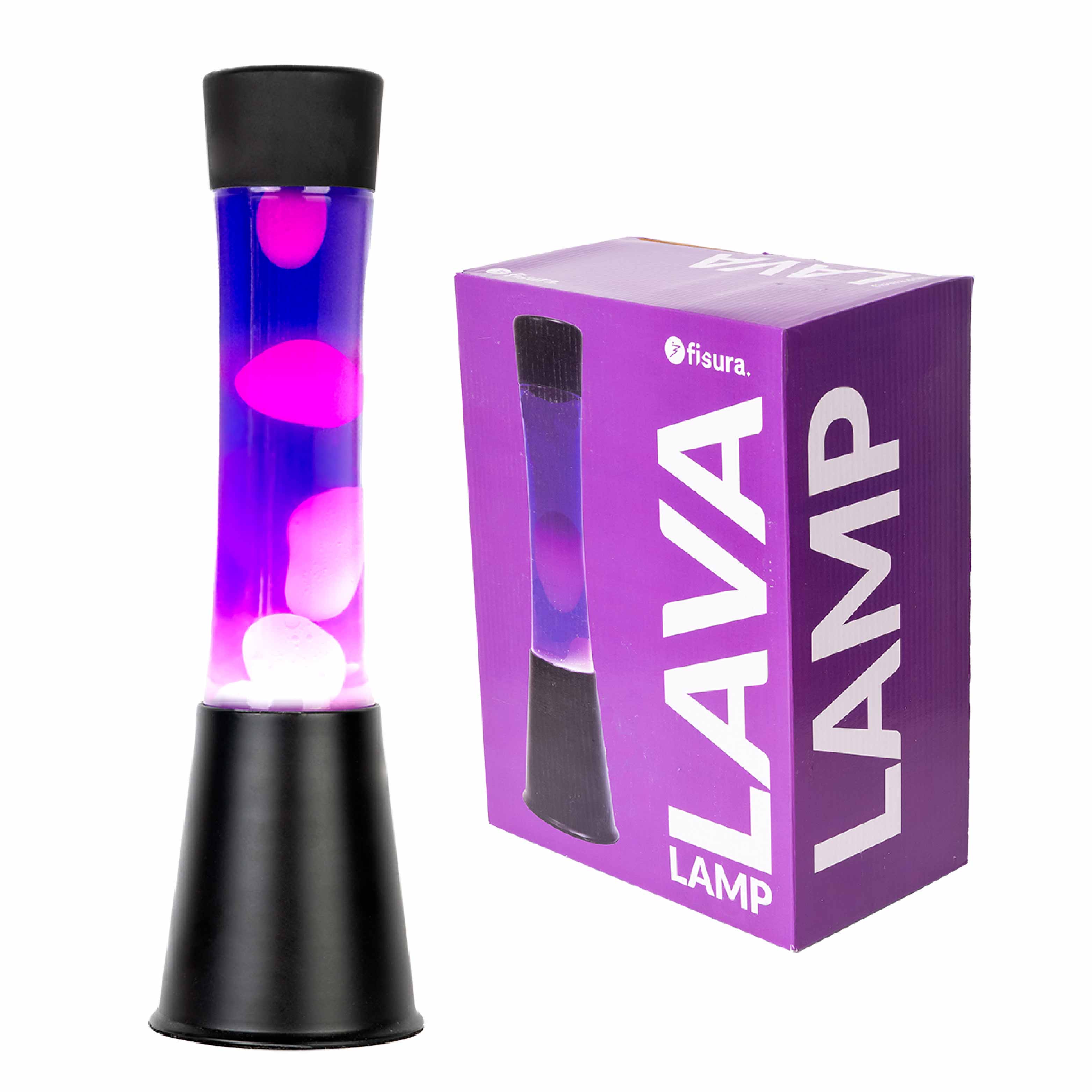 Lámpara de lava blanca de 40 cm con base negra y líquido morado