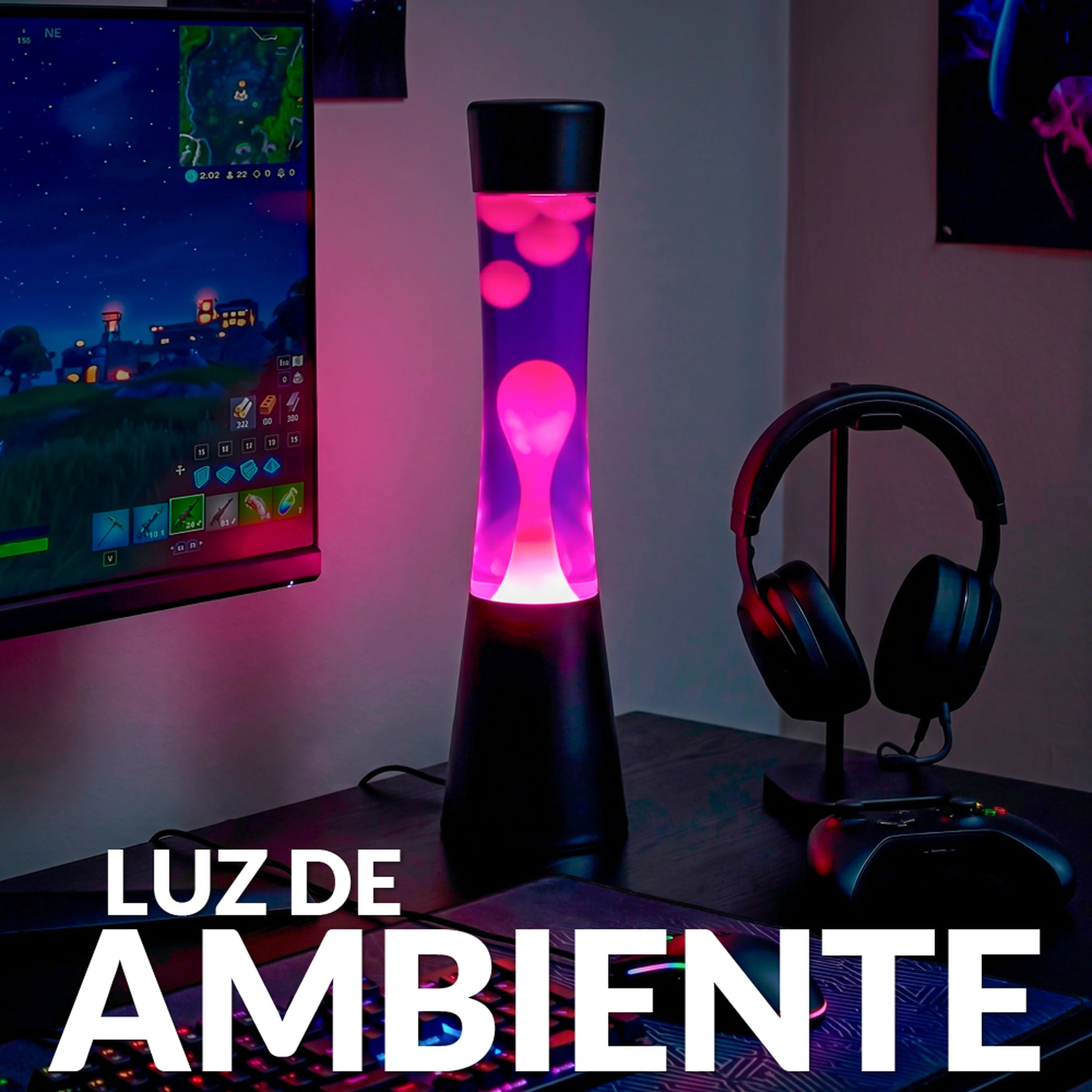 Lámpara de lava blanca de 40 cm con base negra y líquido morado