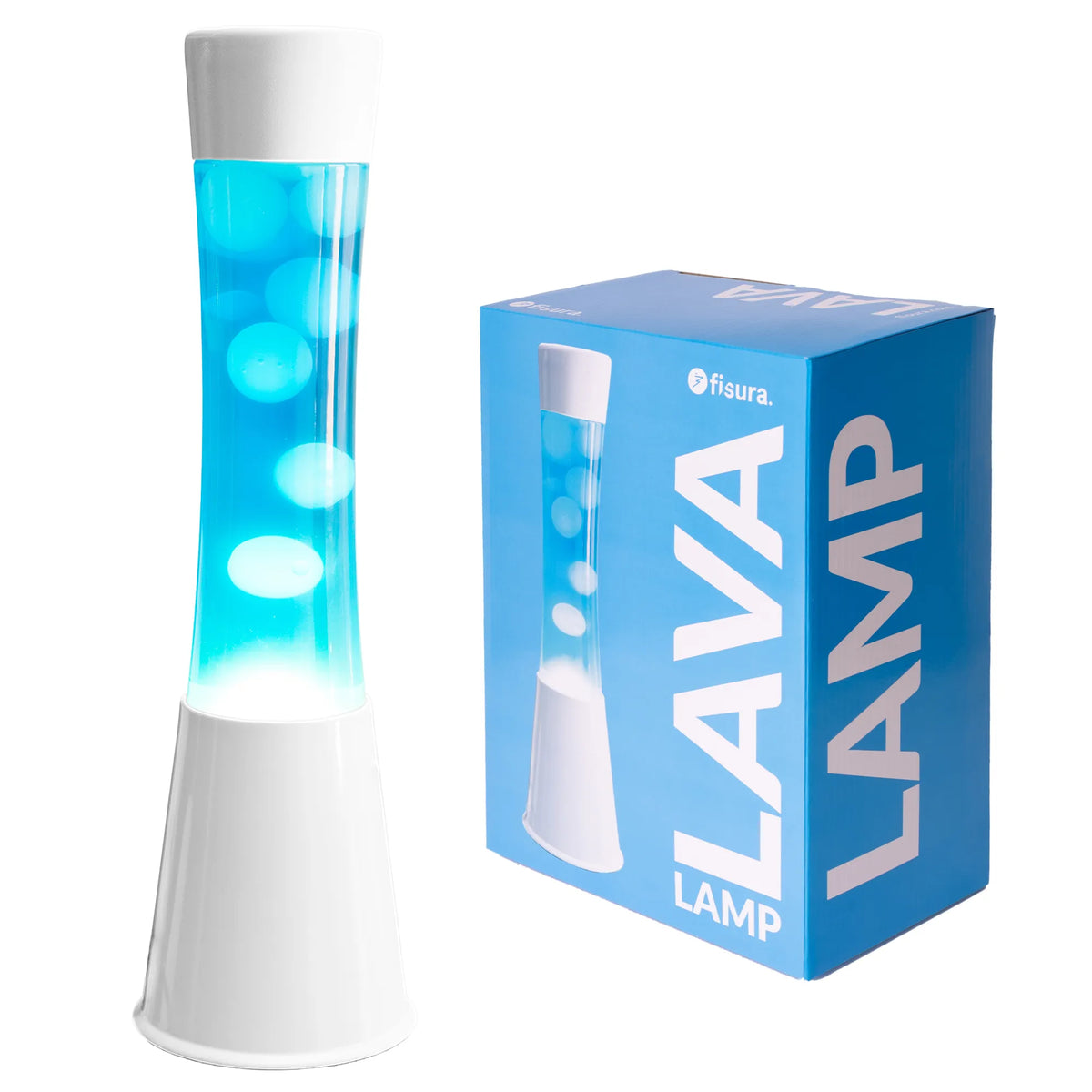 Lampada lava base bianca liquido blu lava menta