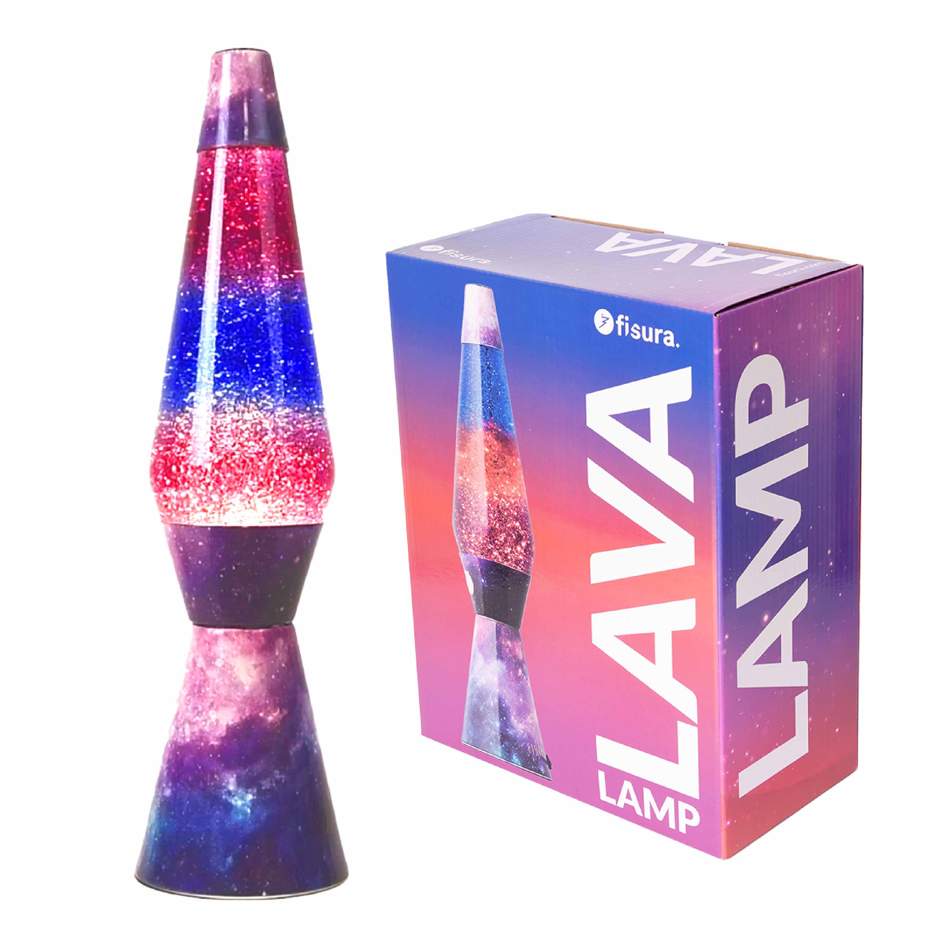 Lámpara de Lava 'Bullet' con base efecto galaxia, líquido morado y purpurina