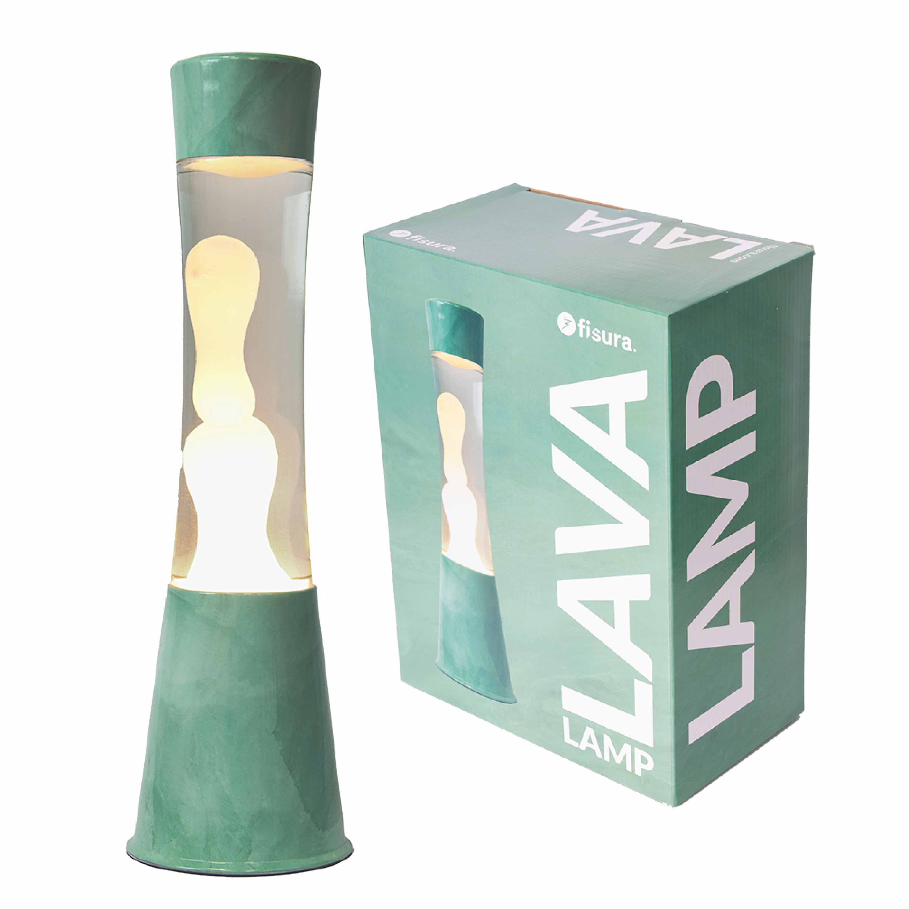 Lámpara de lava con base jade con líquido transparente con Lava menta