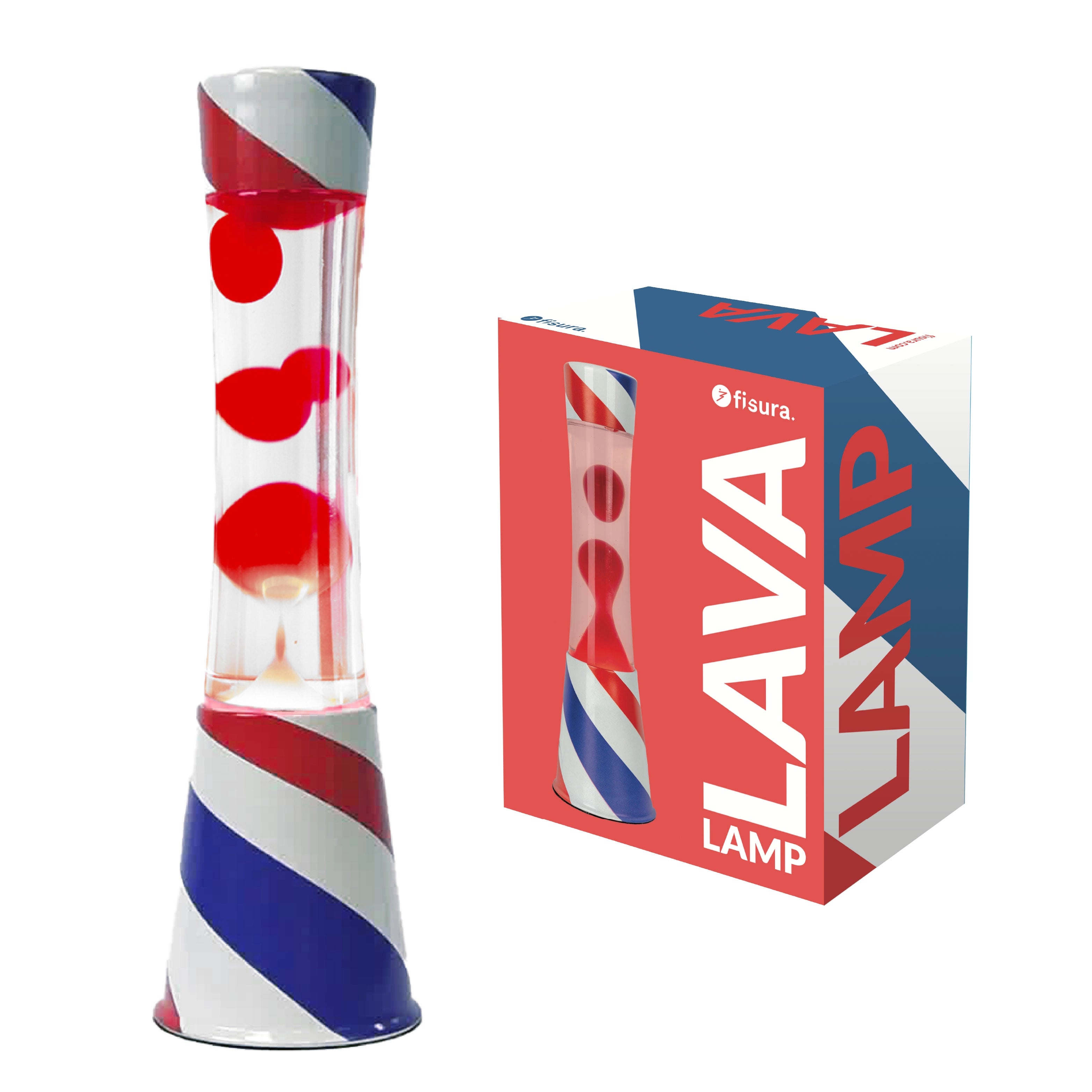 Lámpara de lava Barbería, líquido transparente y lava roja