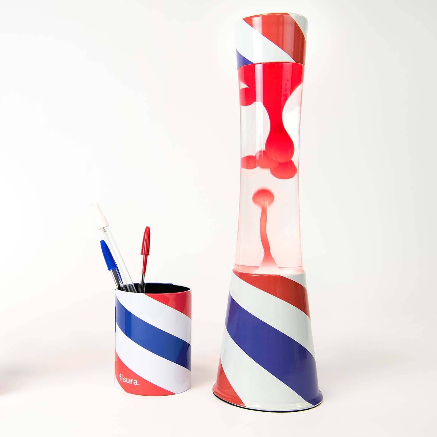 Lámpara de lava Barbería, líquido transparente y lava roja