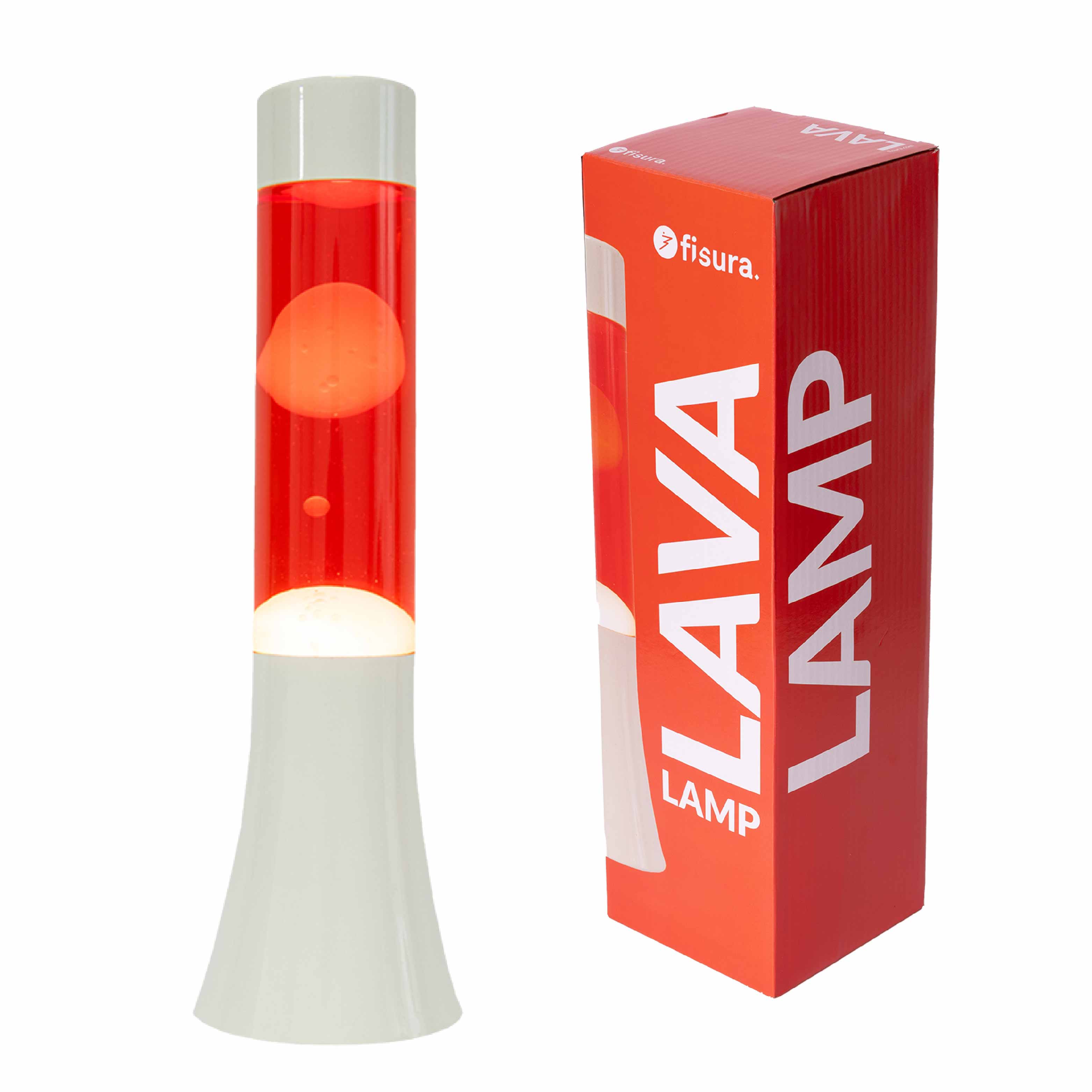 Lámpara de lava blanca de 30 cm con base blanca y líquido rojo