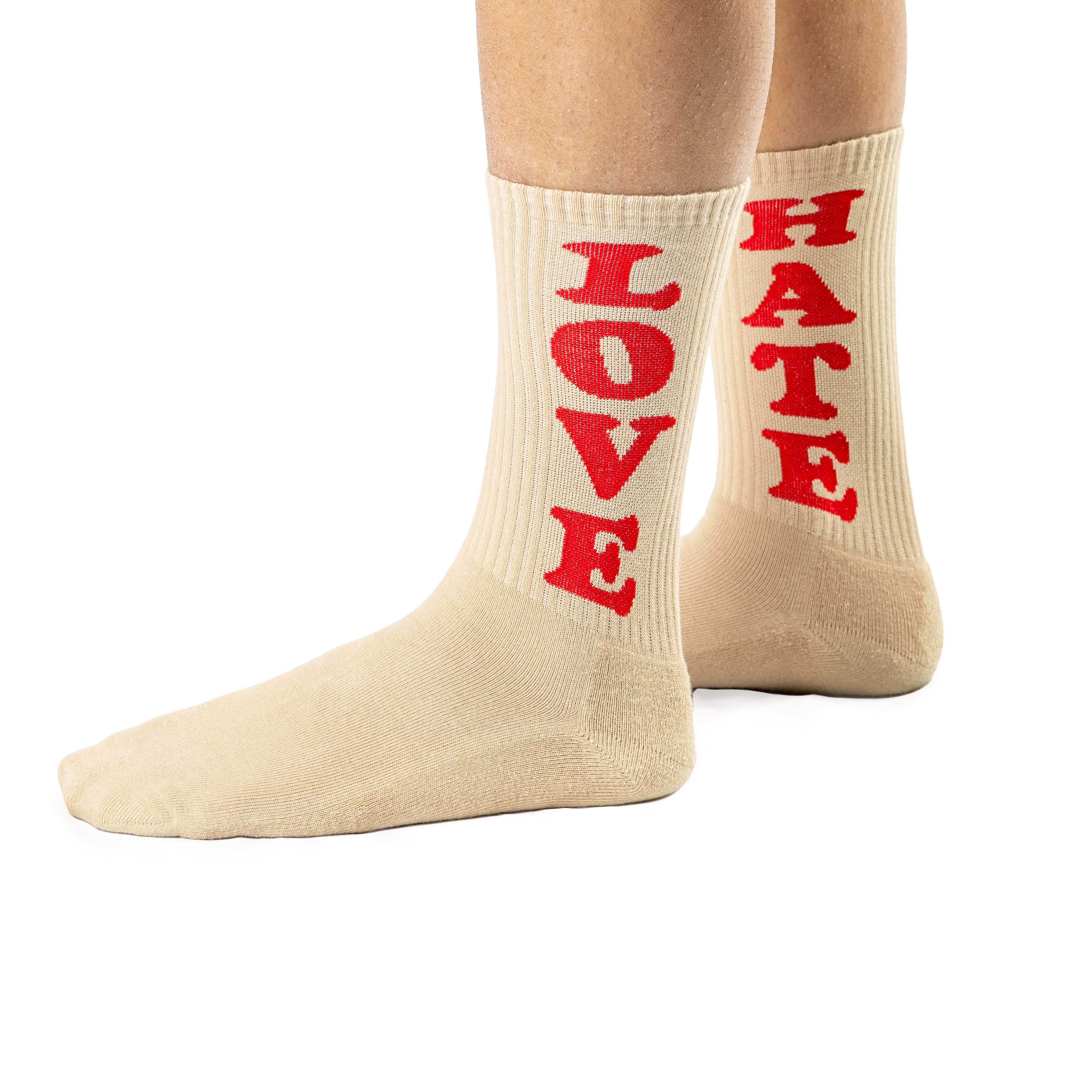 Par de calcetines Unisex "Love & Hate" Beige