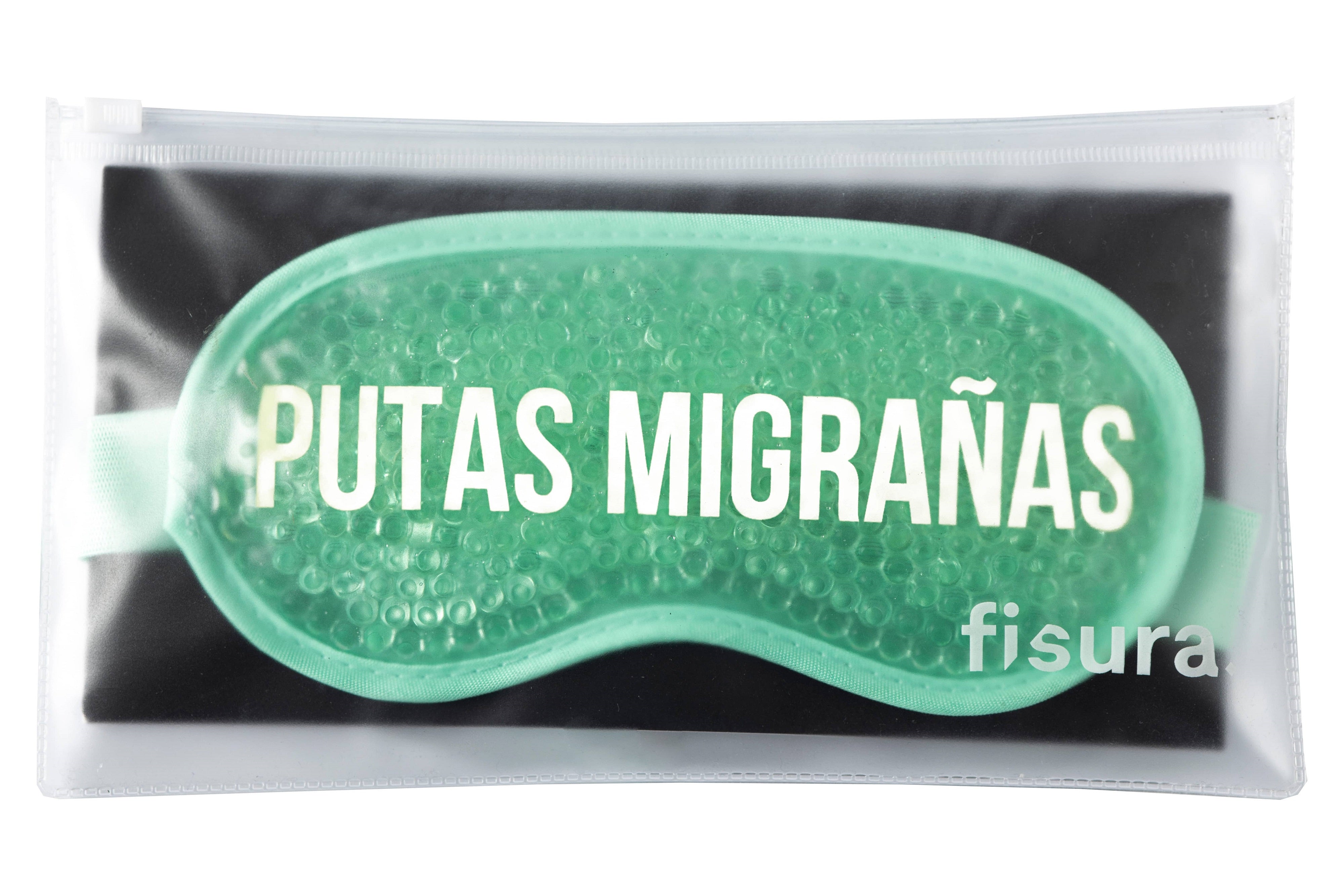 Antifaz de gel “Putas migrañas” verde menta