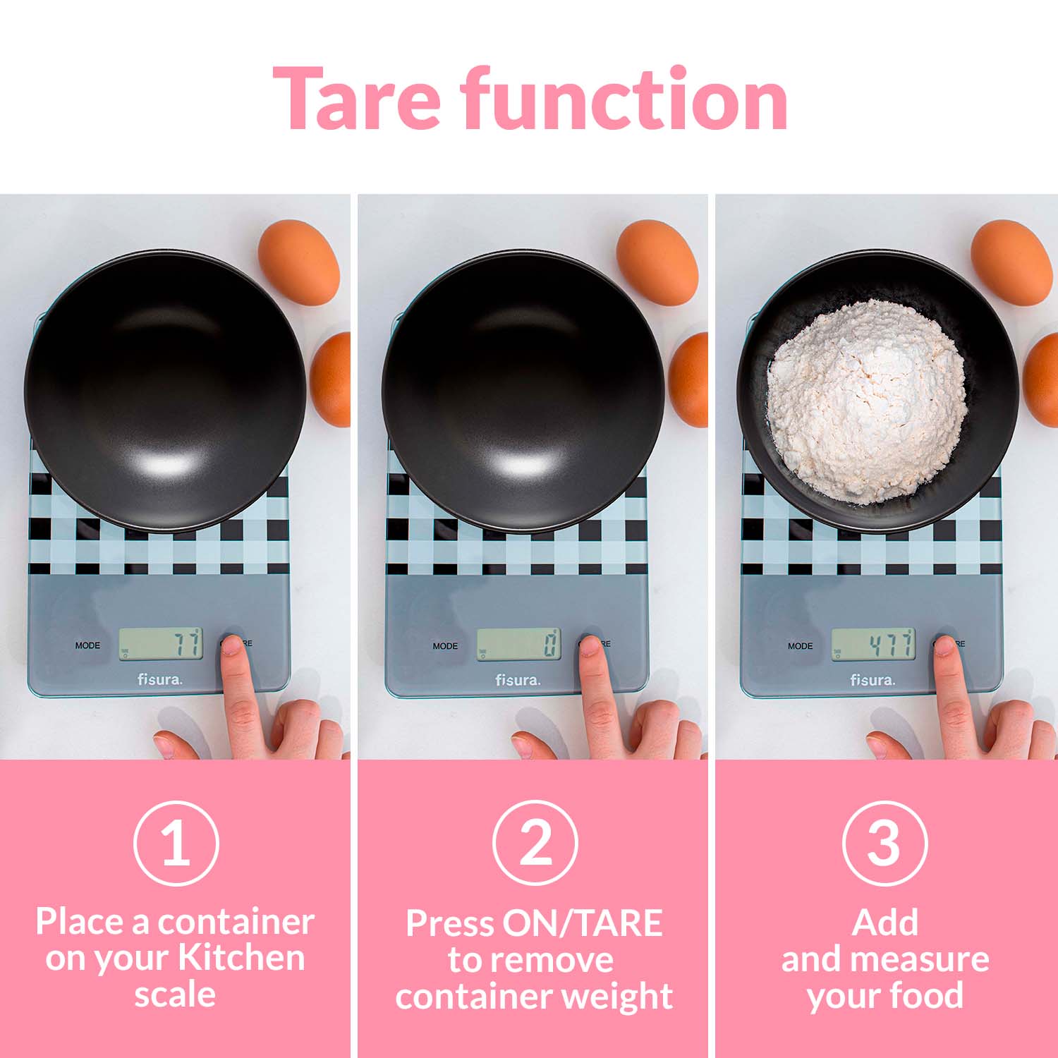 Báscula digital de cocina con estampado vichy negro